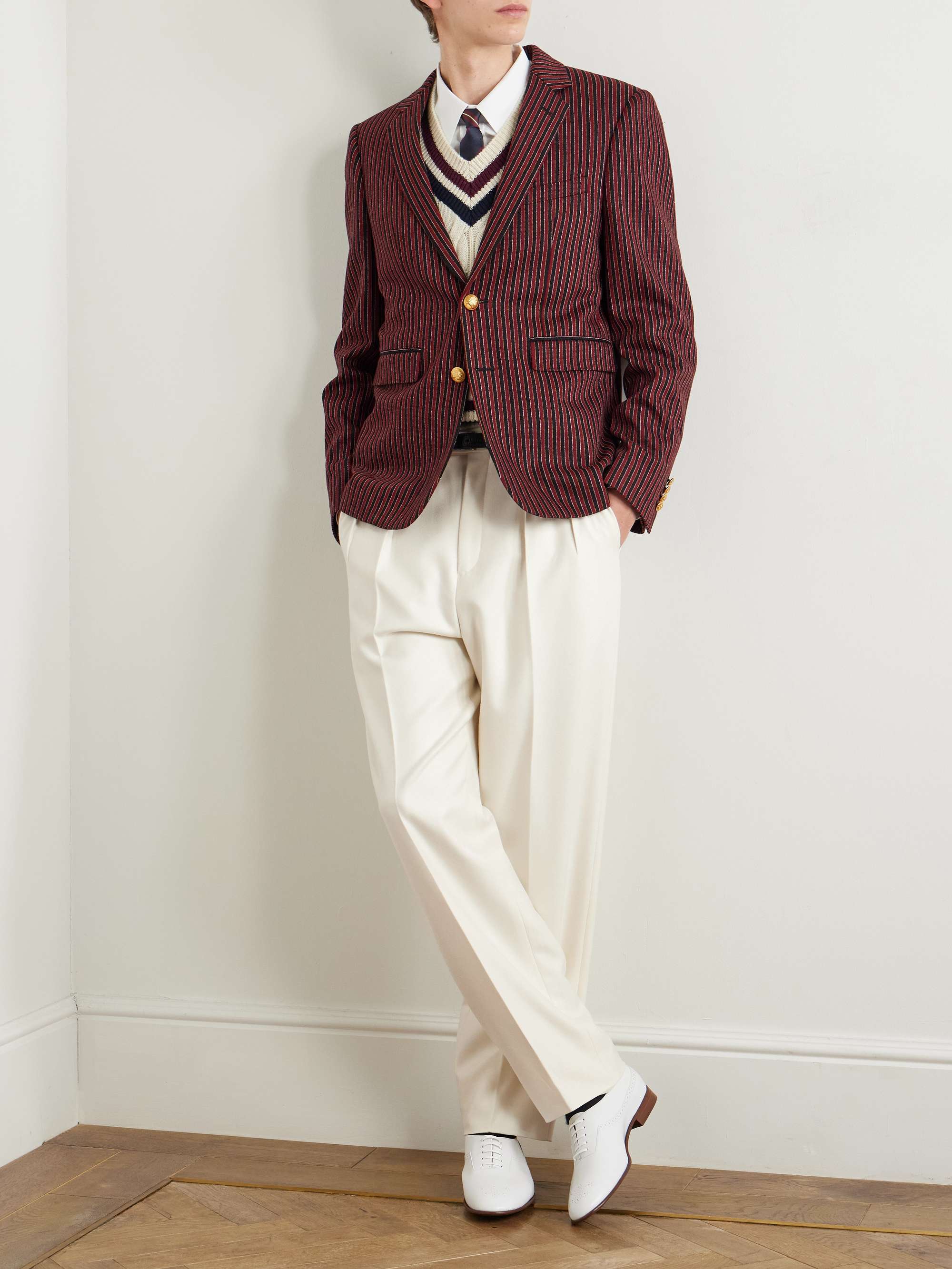 Embroidered Striped Wool and Lycra-Blend Blazer view