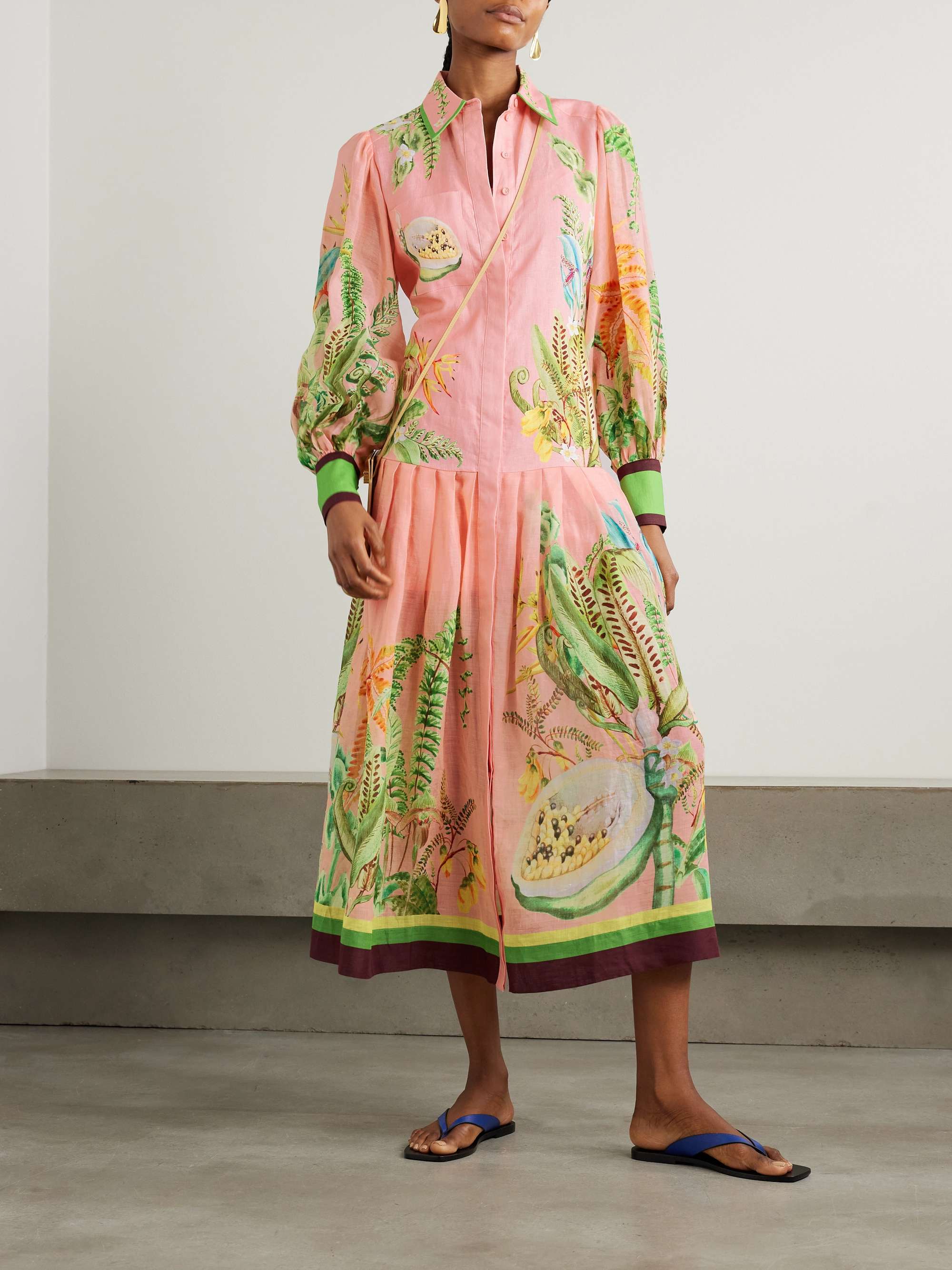 Papaya printed linen midi shirt dress view