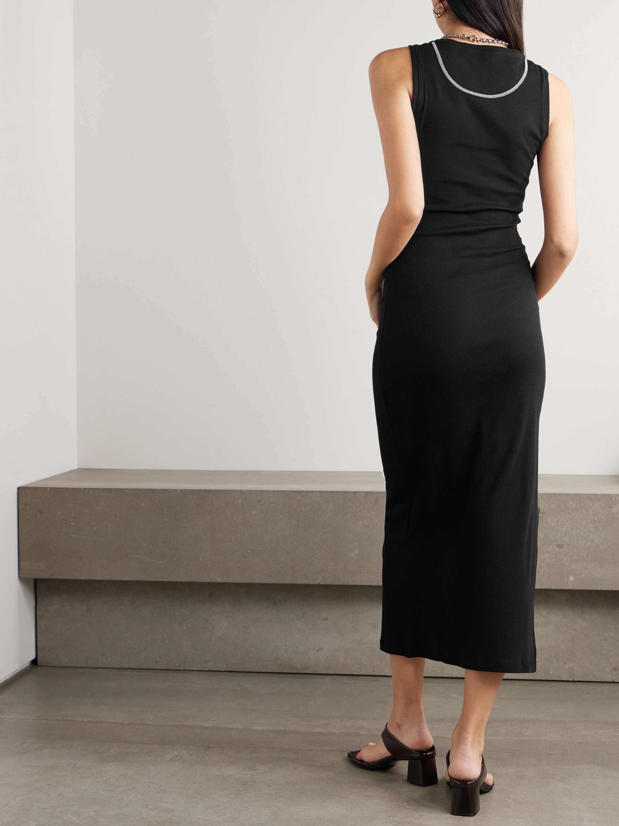 Anagram embroidered ribbed cotton-jersey midi dress view