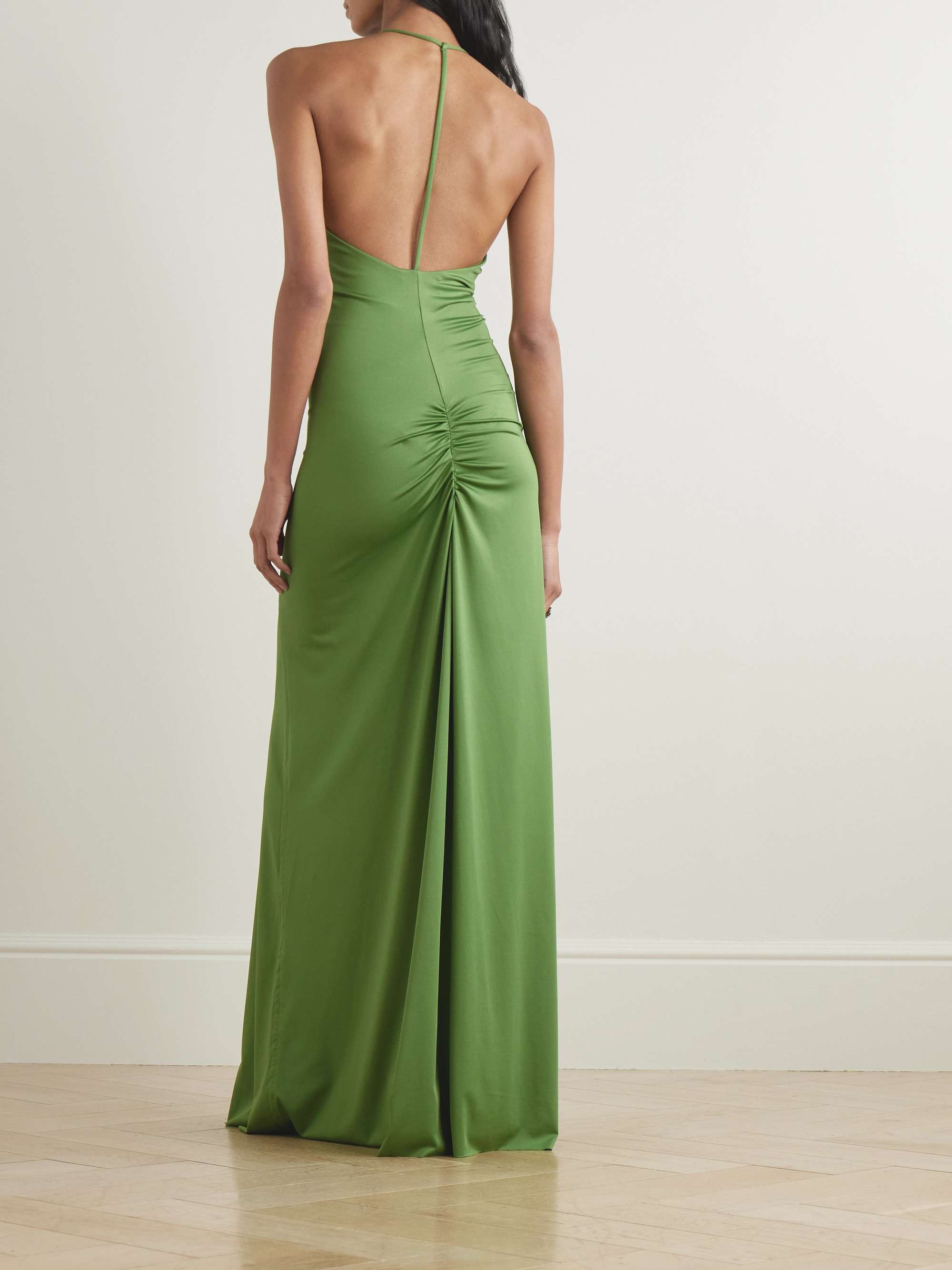 Cutout ruched stretch-satin gown view