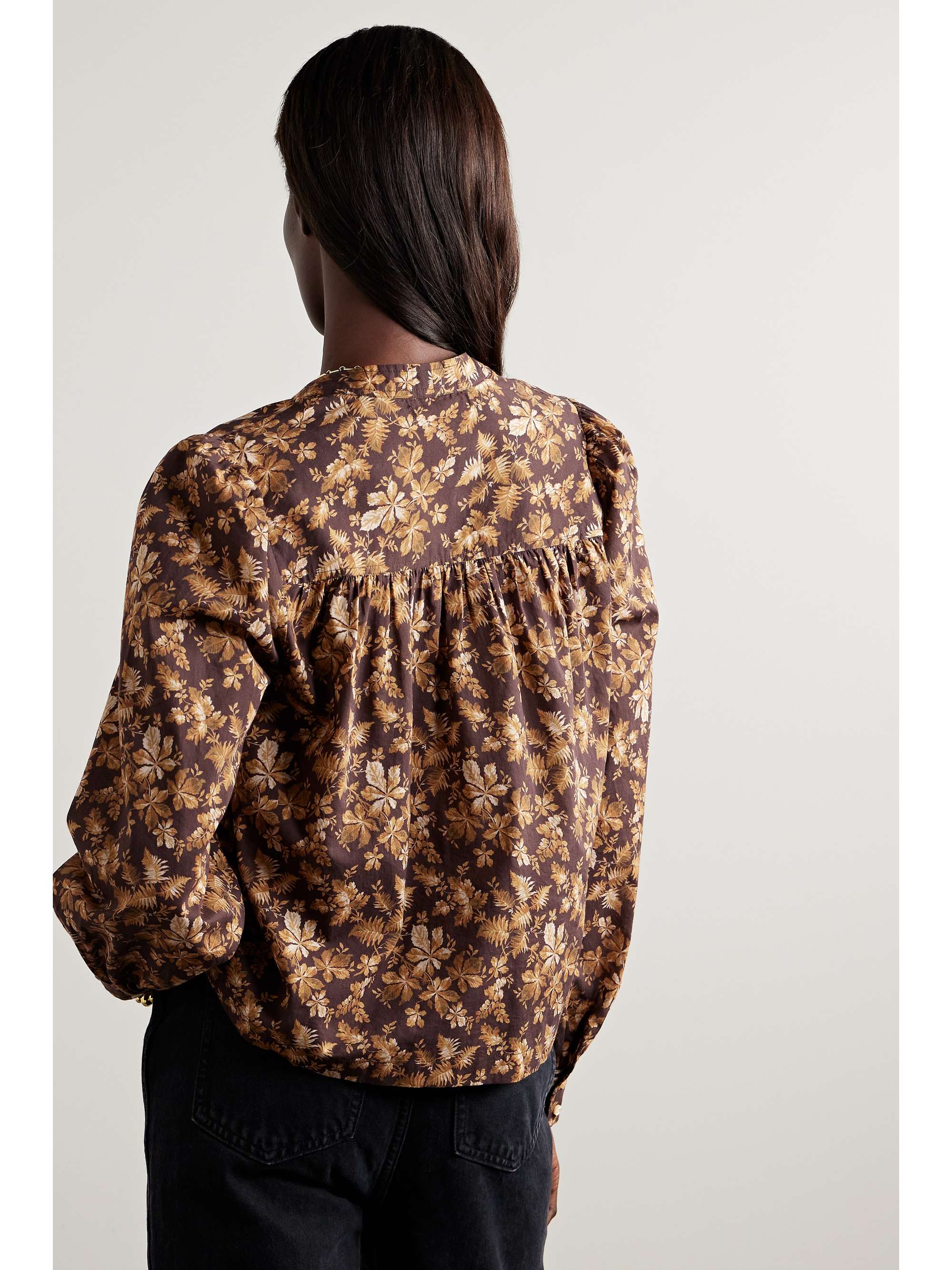 + NET SUSTAIN Norma pussy-bow floral-print cotton-poplin blouse view