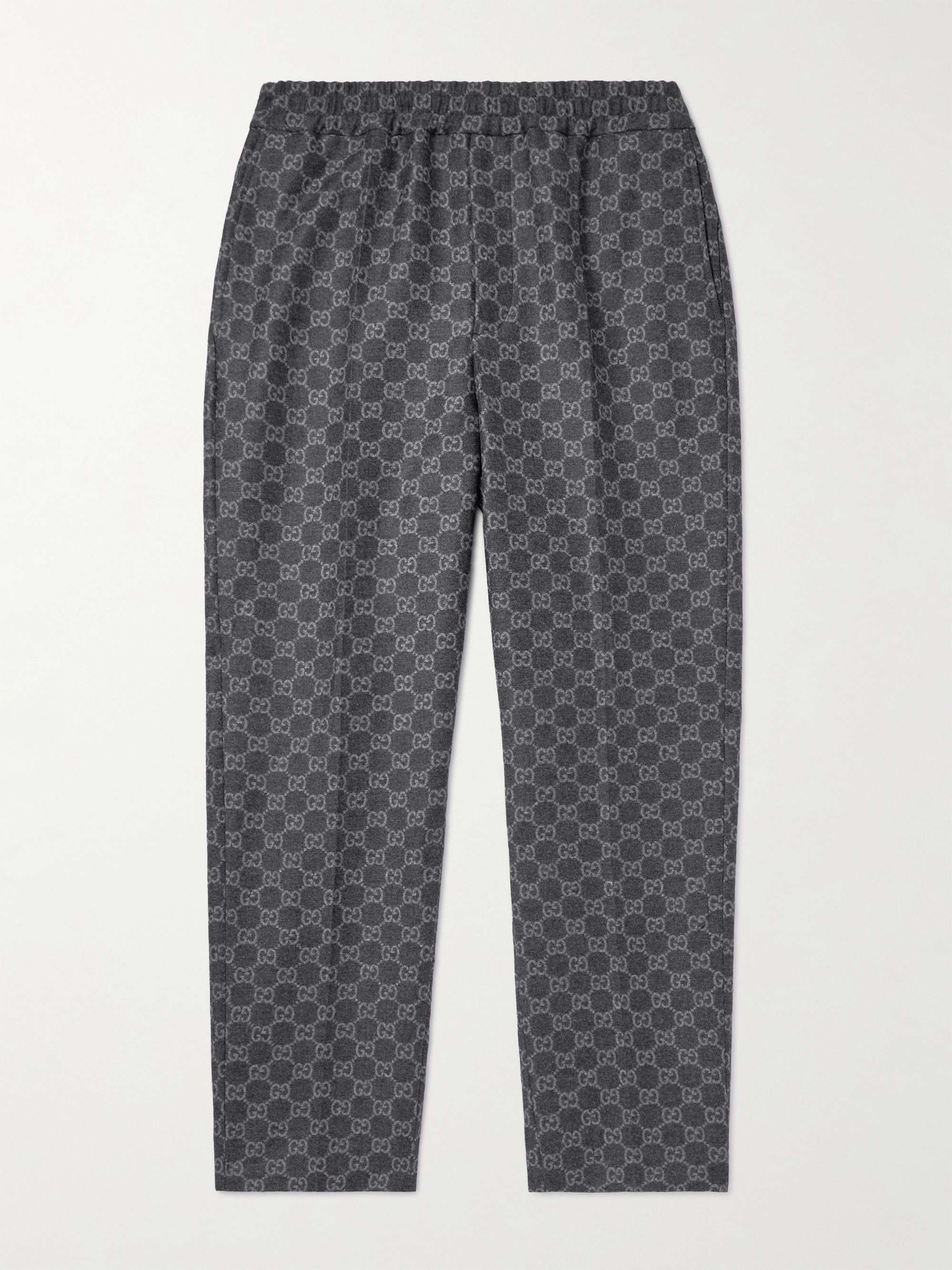 Tapered Cropped Monogrammed Wool-Flannel Trousers hero visual