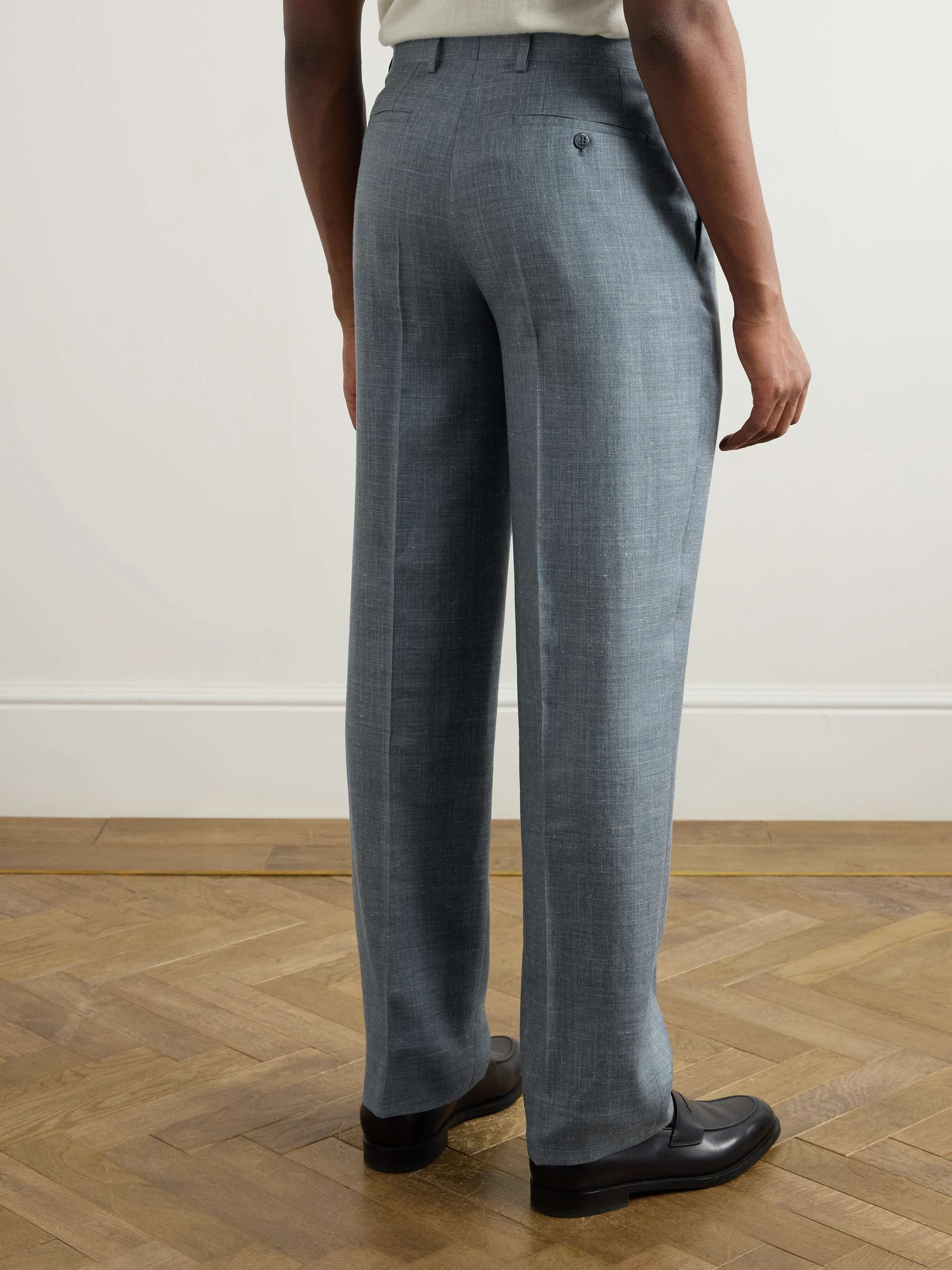 Straight-Leg Pleated Silk, Cashmere and Linen-Blend Suit Trousers view