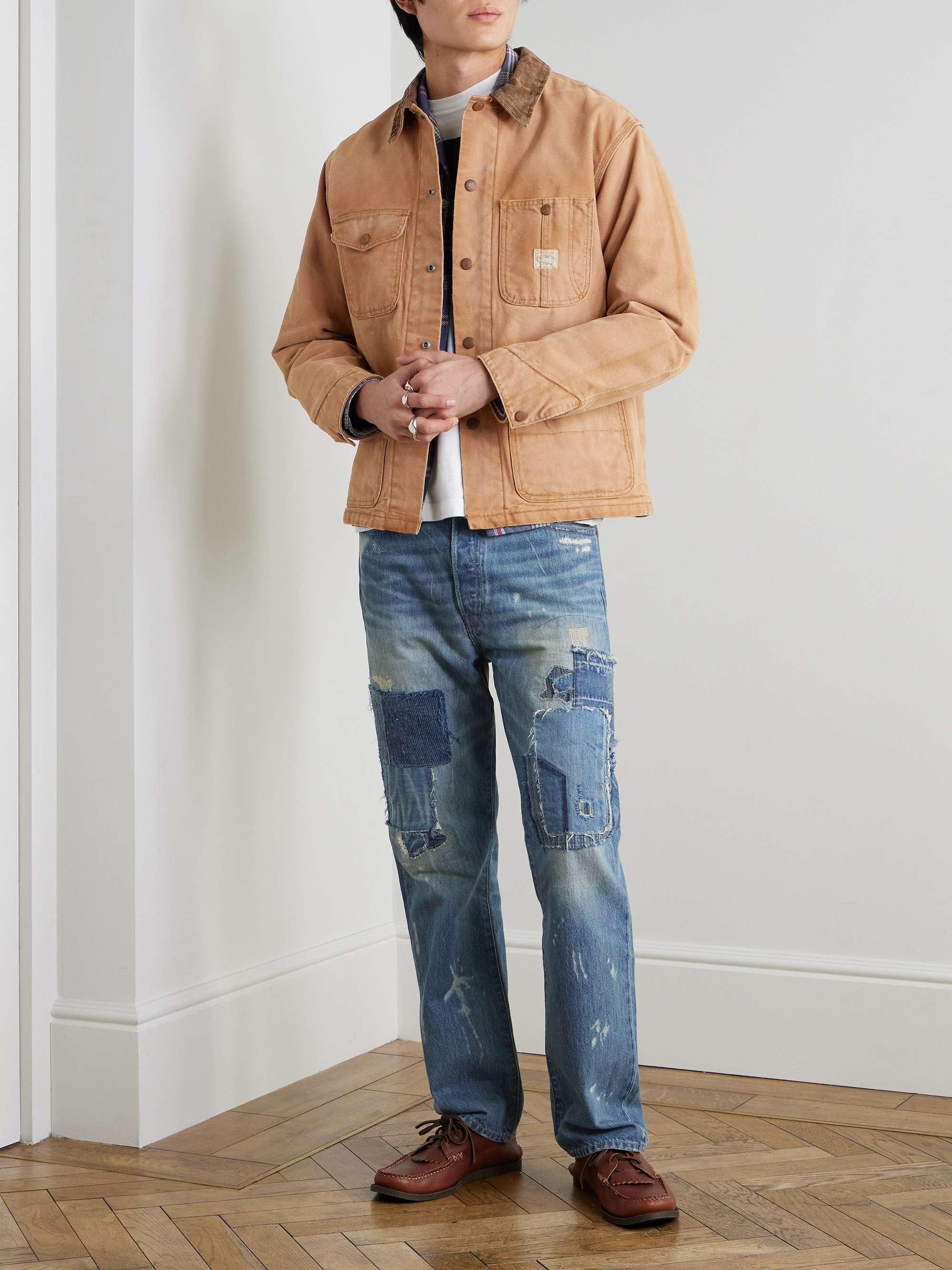 Polo Country Corduroy-Trimmed Distressed Recycled-Canvas Chore Jacket view