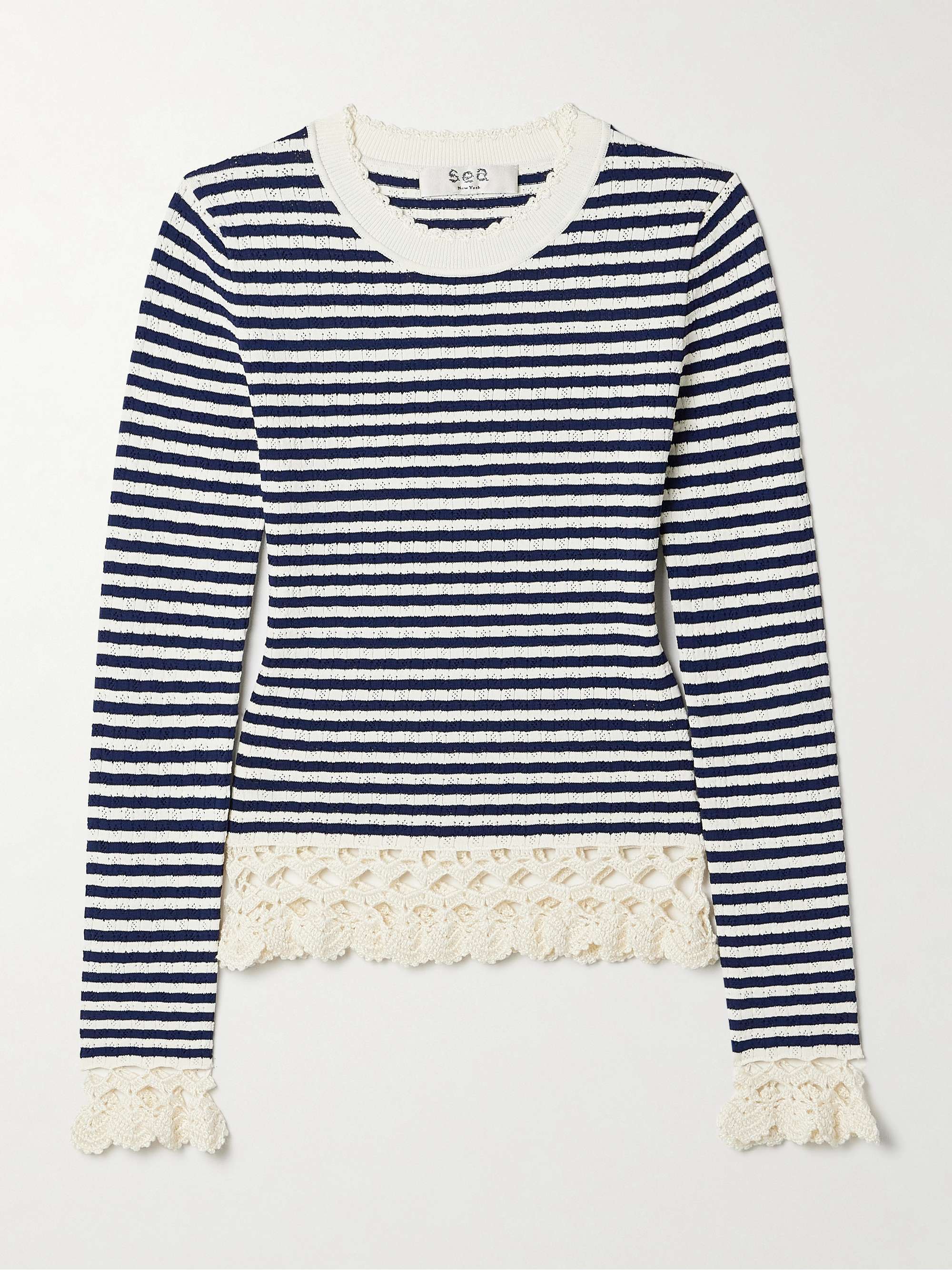 Addy crocheted cotton-trimmed striped pointelle-knit sweater hero visual