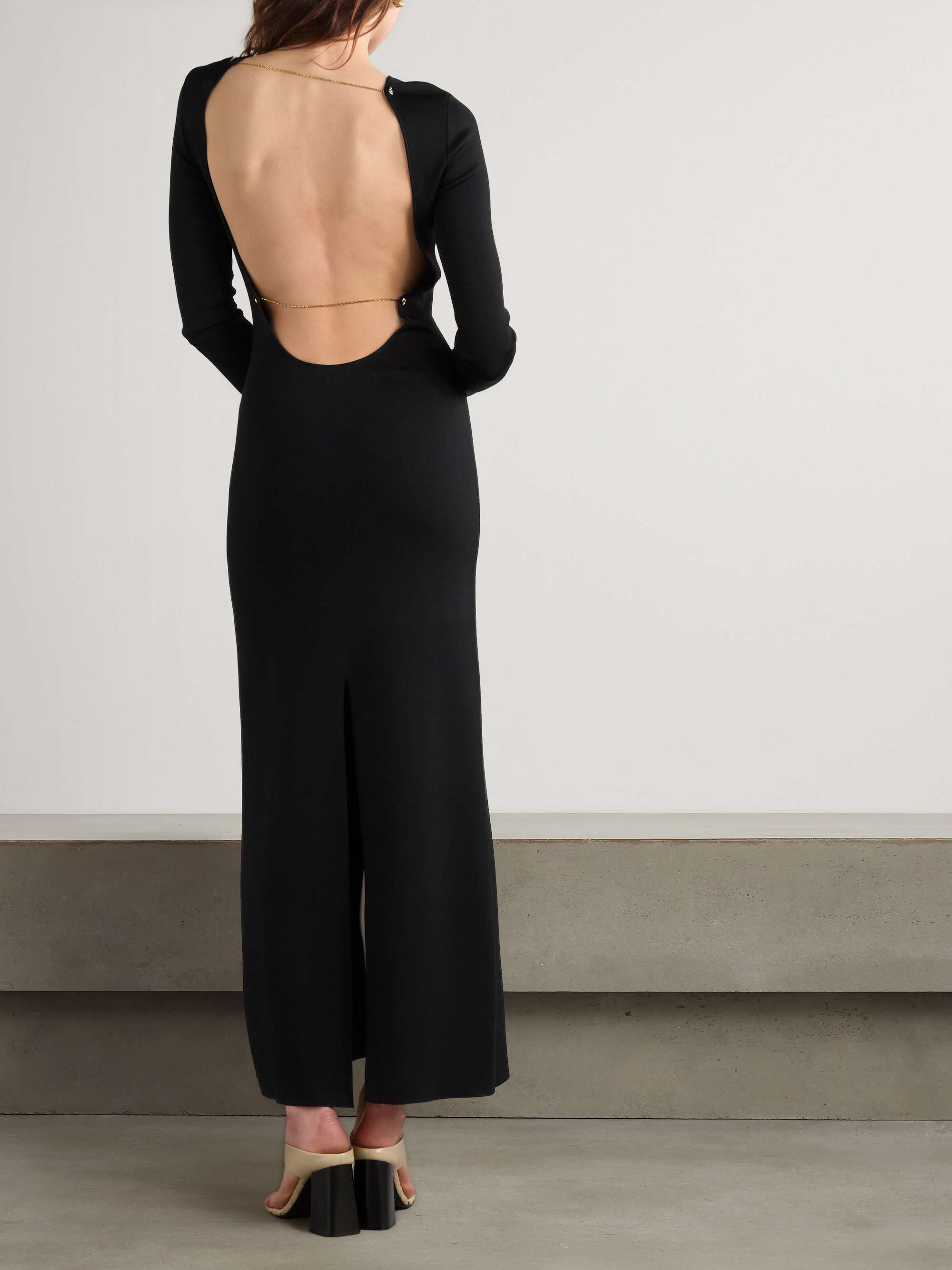 Open-back chain-embellished knitted maxi dress view