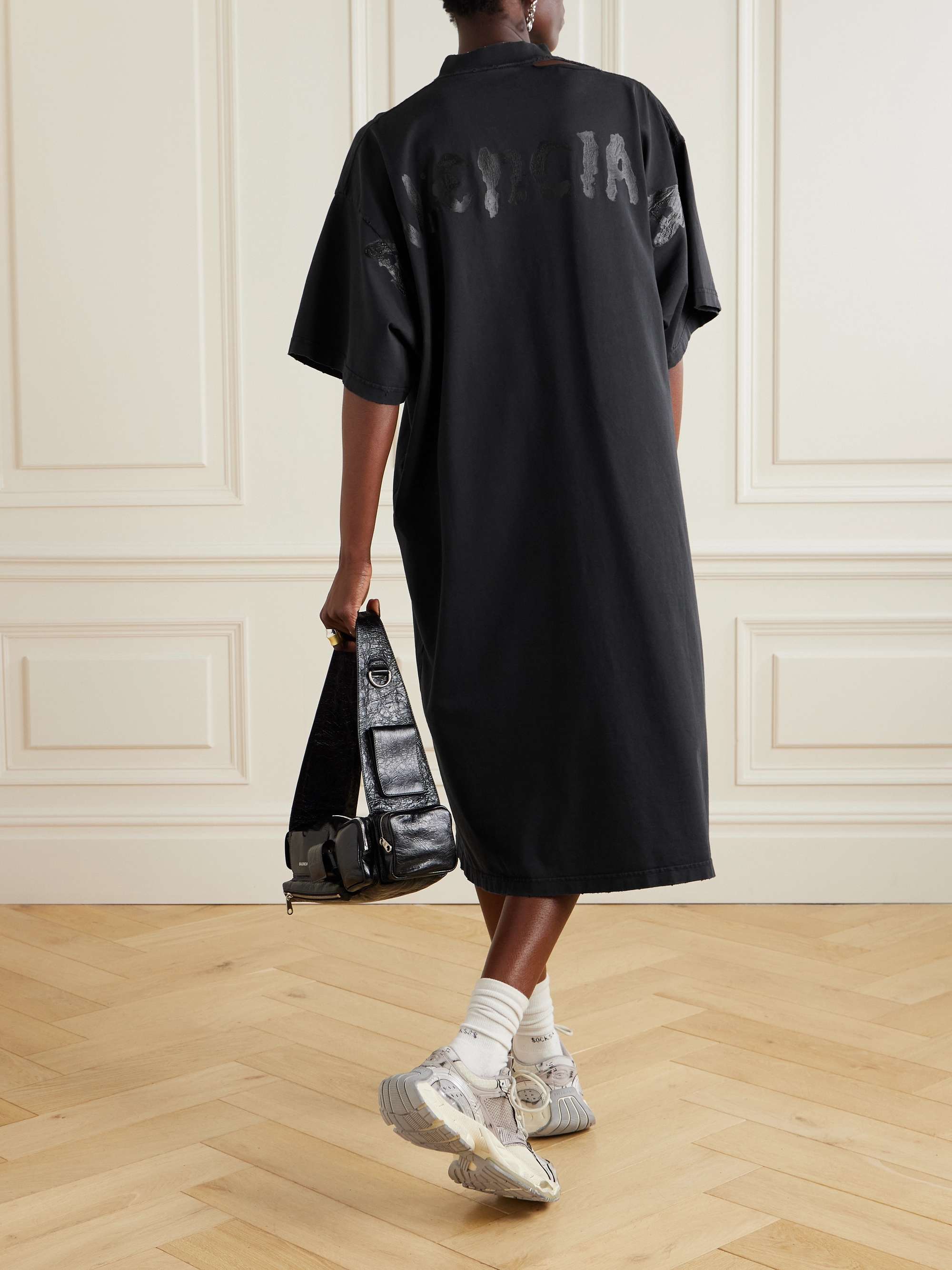 Oversized distressed printed cotton-jersey midi T-shirt dress view