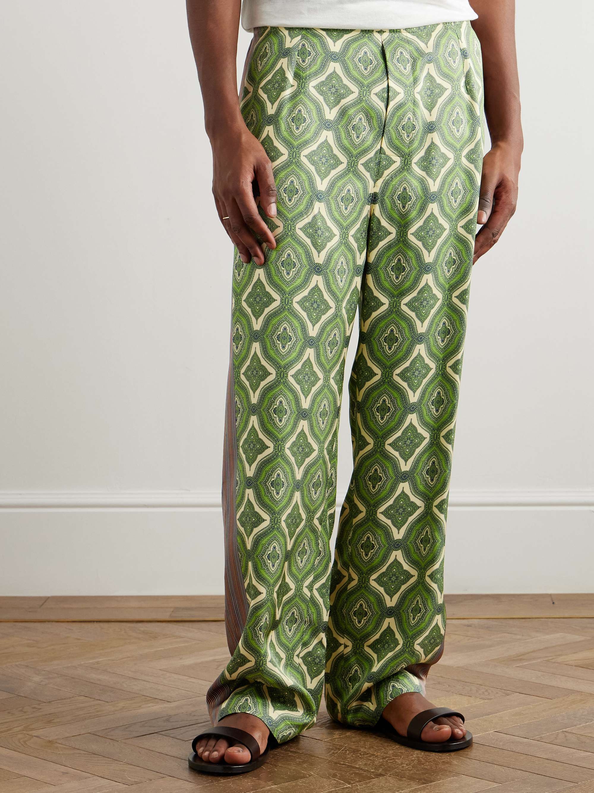 Harlequin Straight-Leg Pleated Striped Paisley-Print Satin-Twill Suit Trousers view