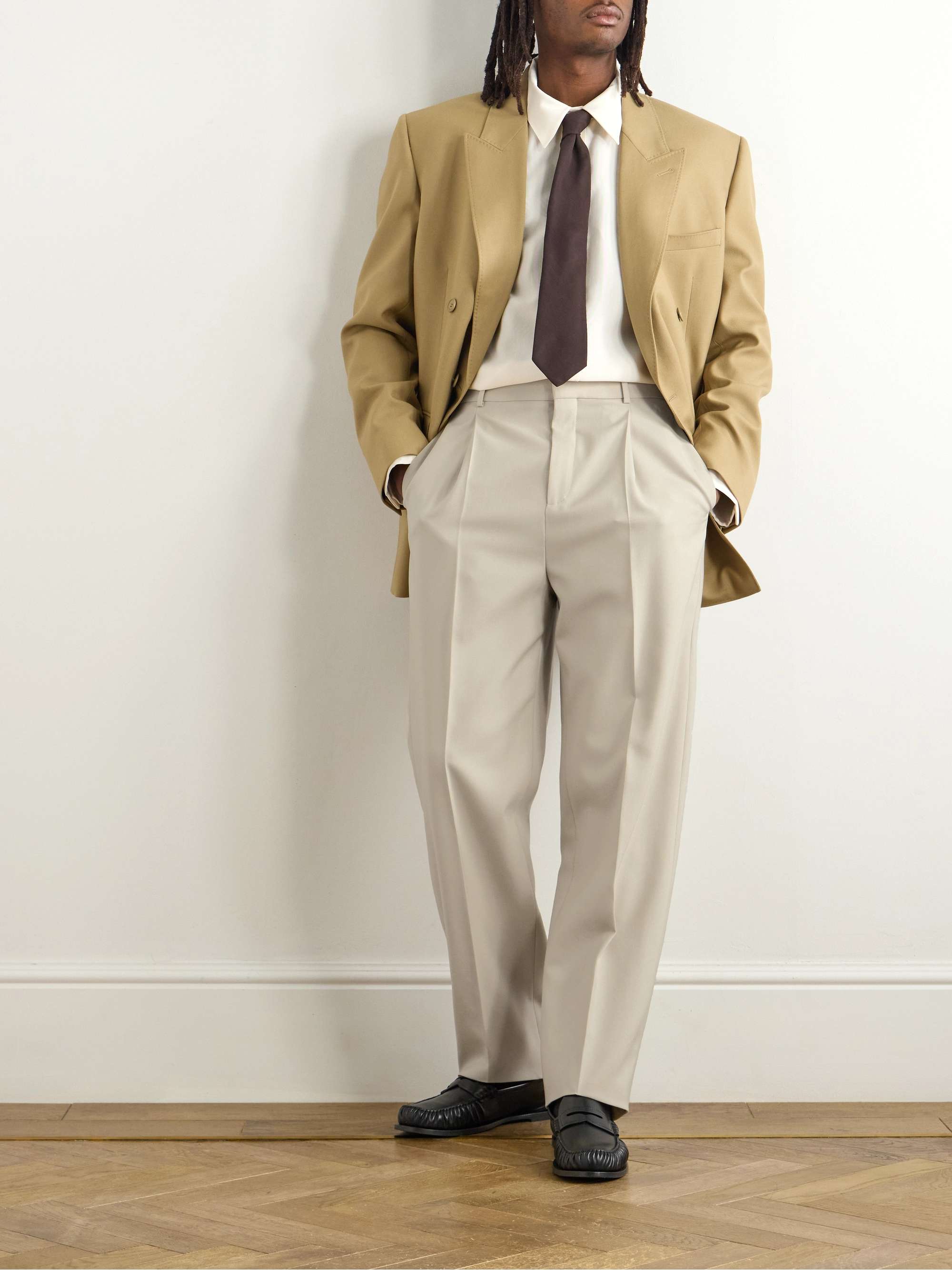 Tapered Pleated Grain de Poudre Wool Trousers view