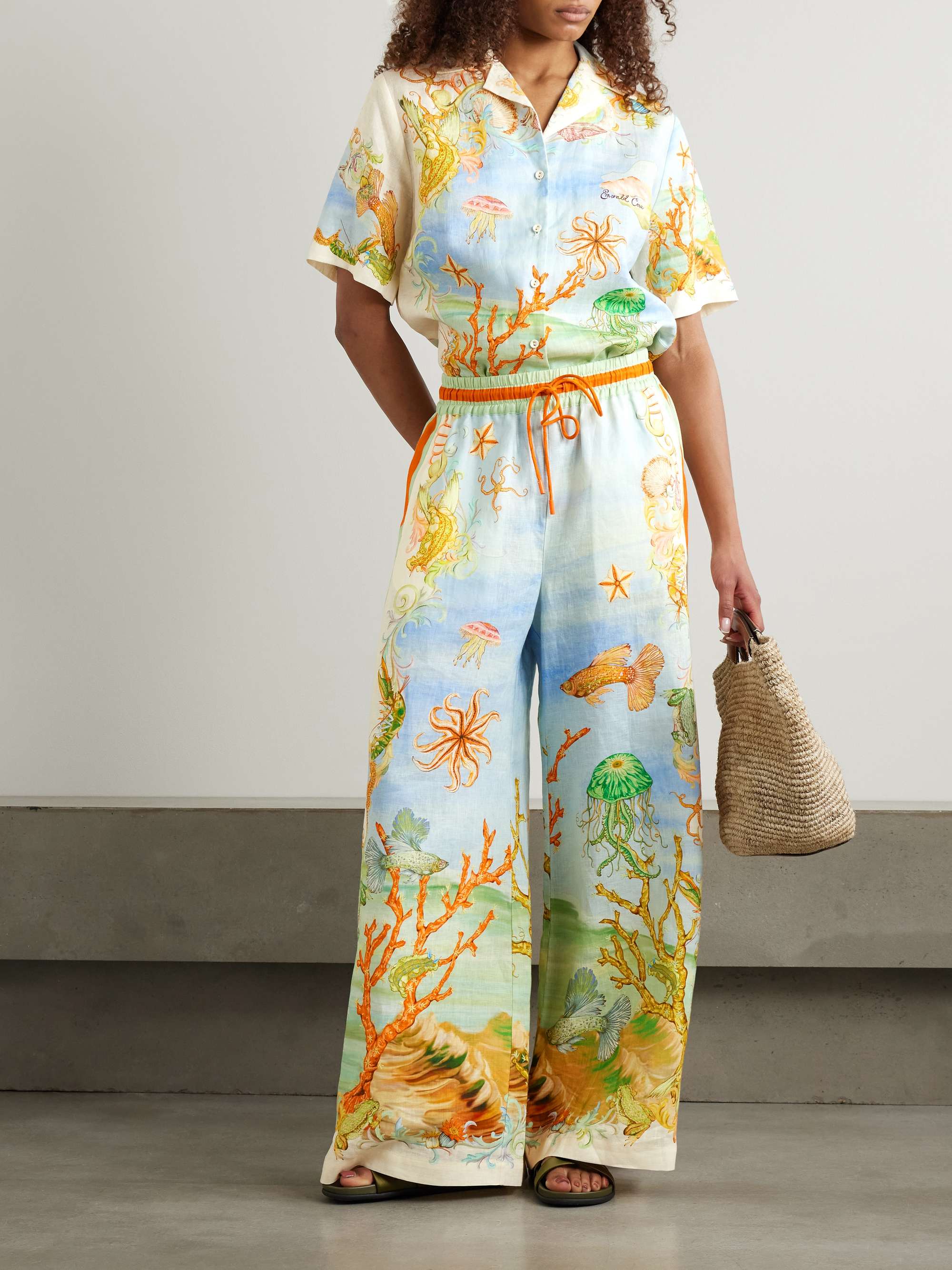 + Sam Pauletto Emerald Cove printed linen-gauze wide-leg pants view