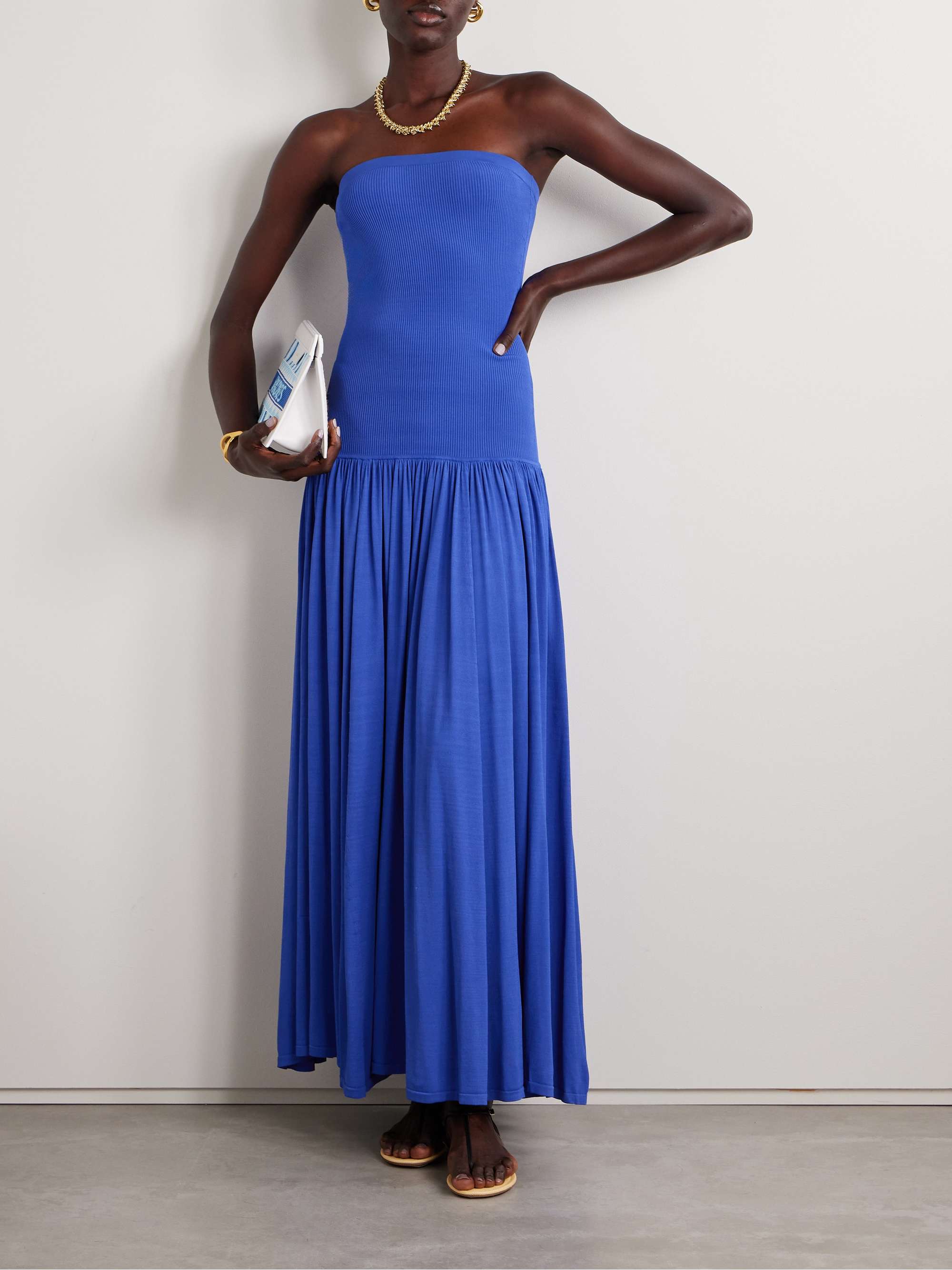 Maxine strapless ribbed gathered stretch-knit maxi dress view