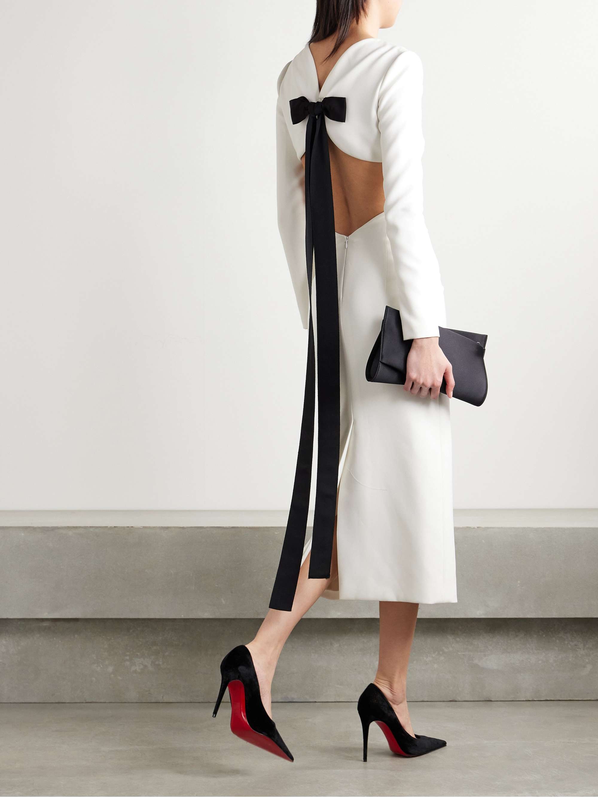 Cutout bow-embellished crepe midi dress view