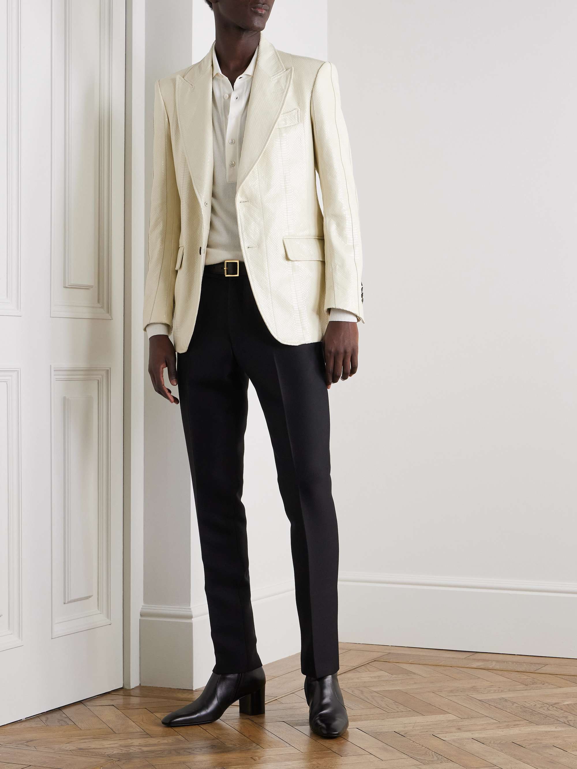 Slim-Fit Snake-Effect Leather Blazer view