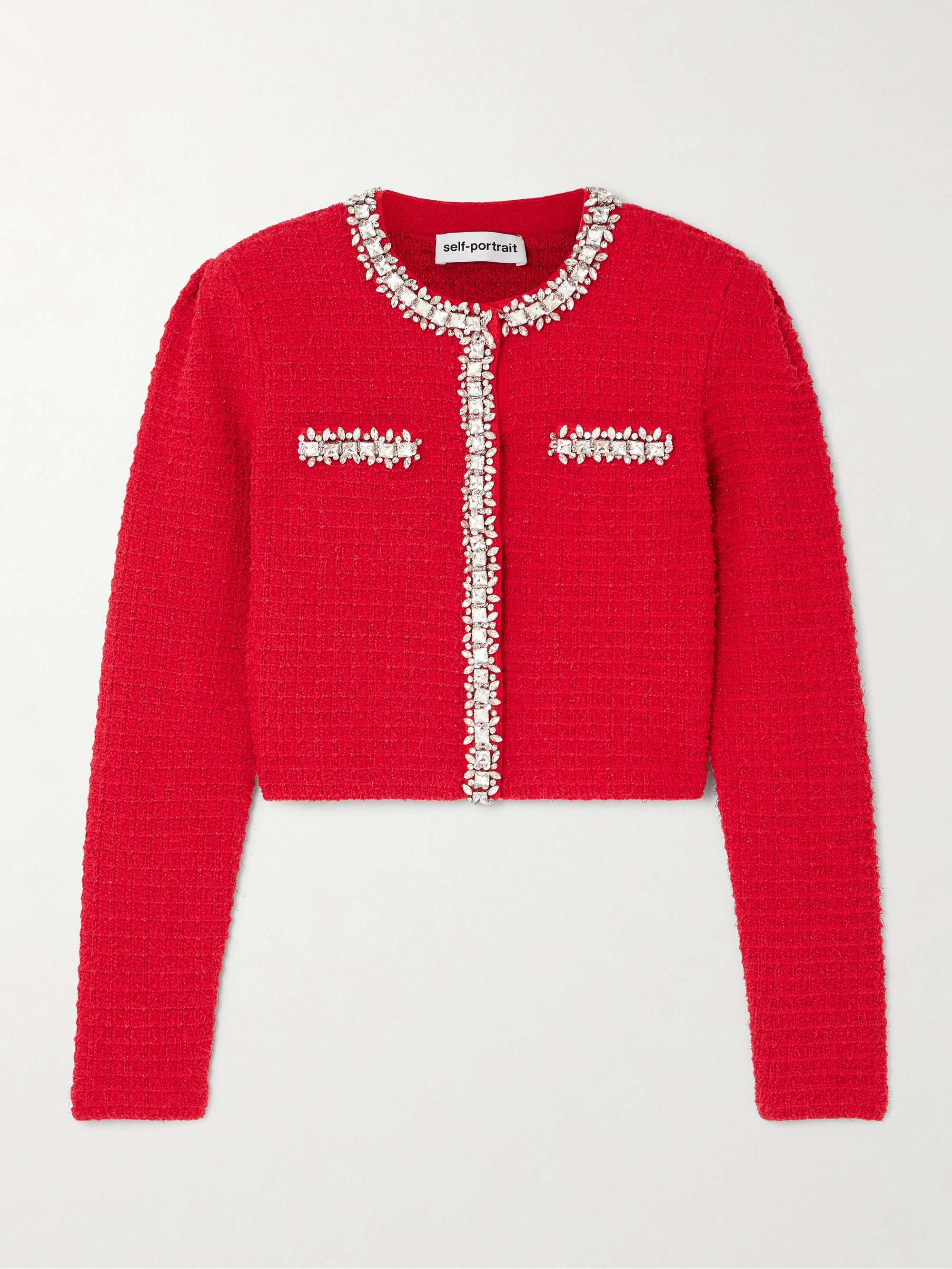 Crystal-embellished metallic waffle-knit cardigan hero visual