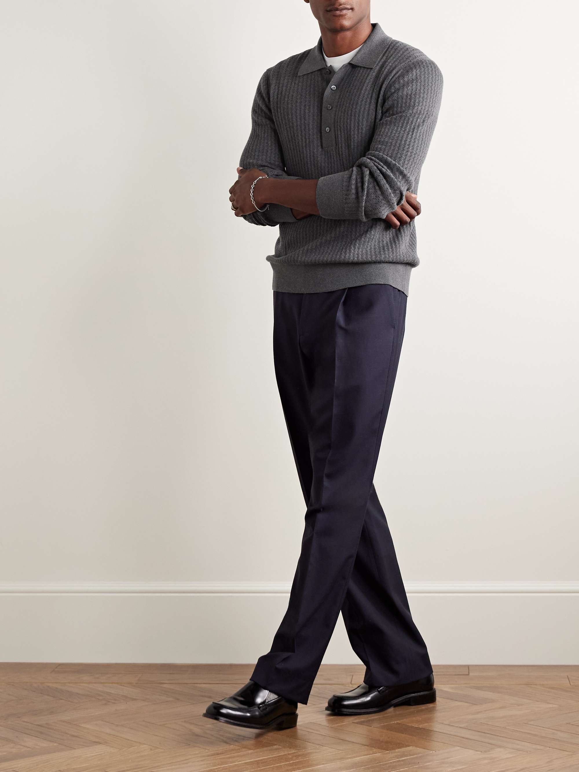 Pointelle-Knit Cotton and Cashmere-Blend Polo Shirt view