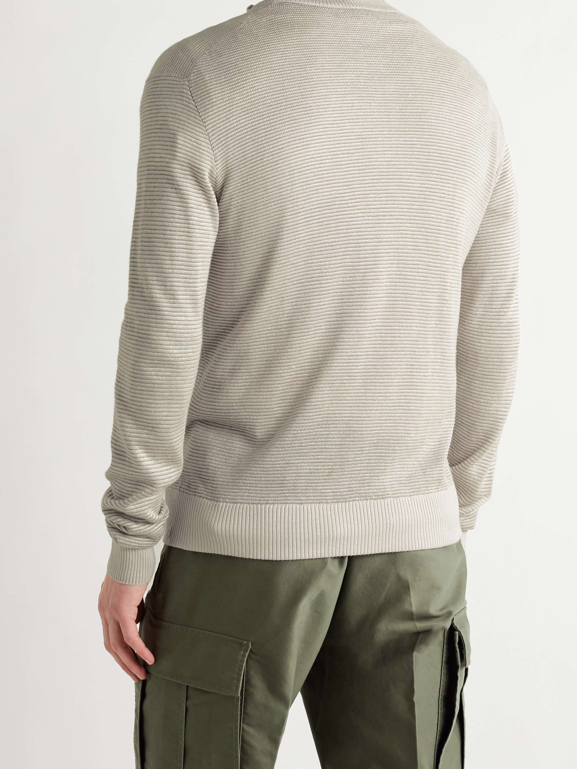Slim-Fit Ribbed Silk, Cashmere and Linen-Blend Half-Zip Sweater view