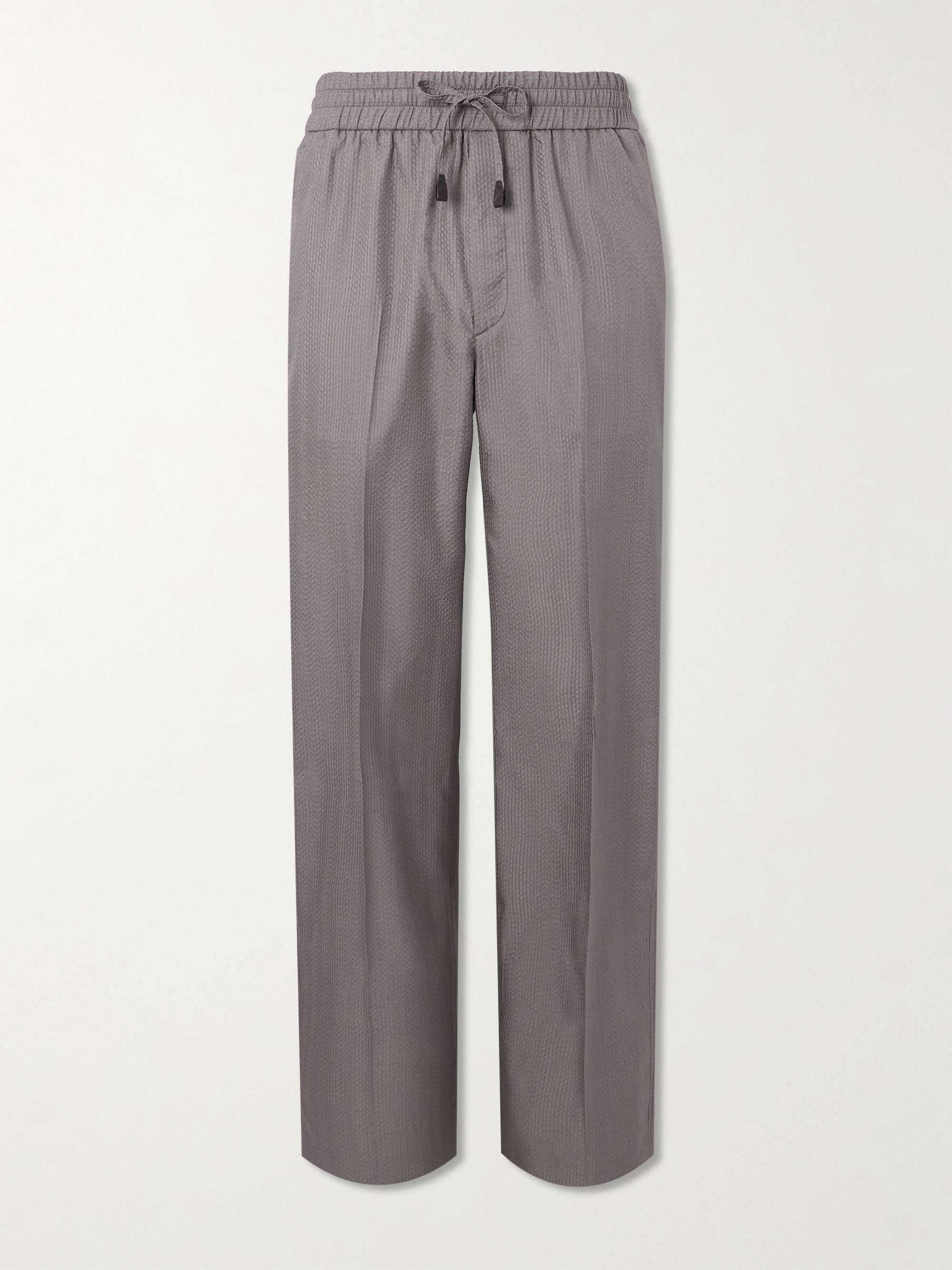 Asolo Straight-Leg Herringbone Silk-Seersucker Suit Trousers hero visual
