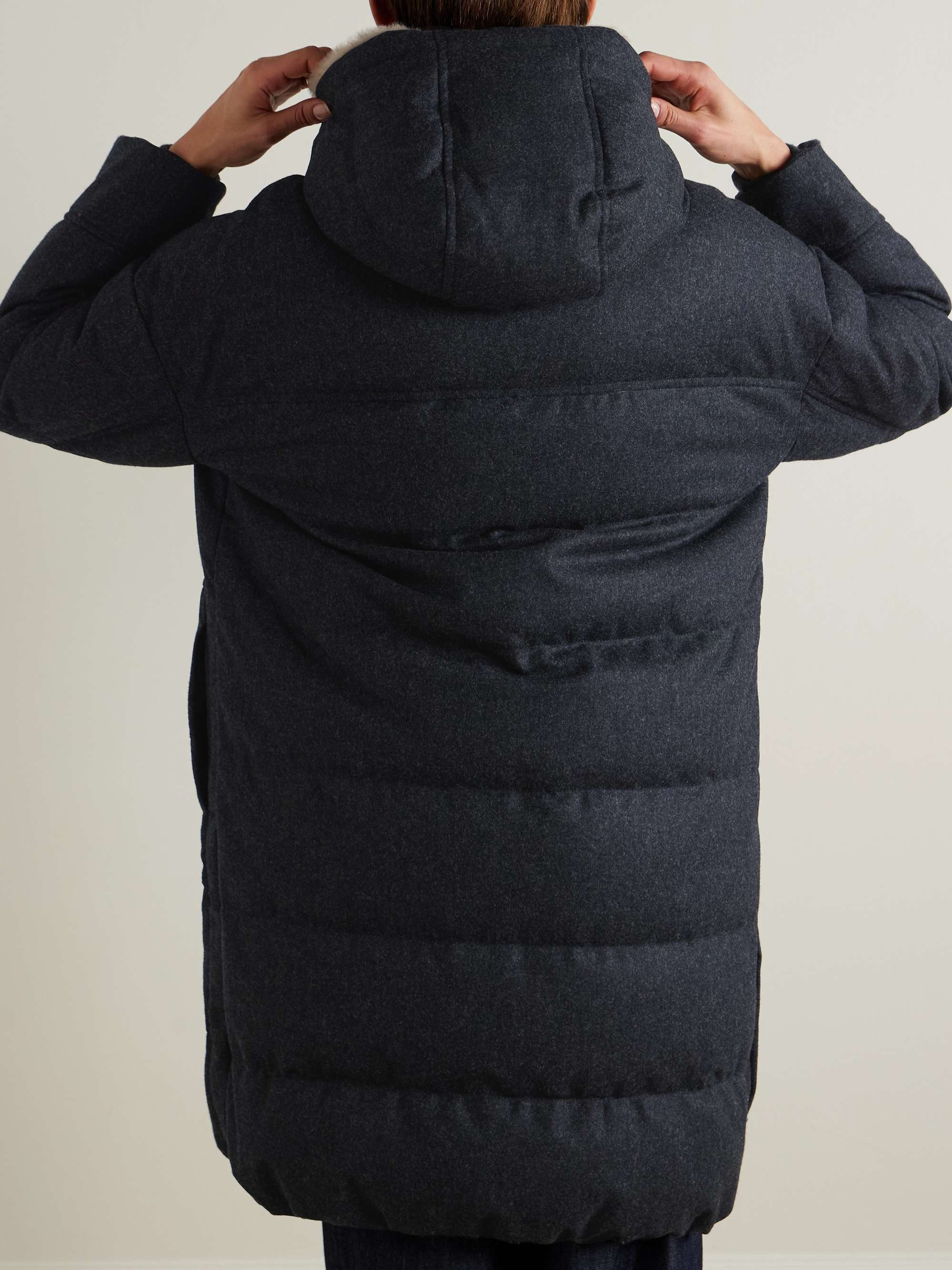 Hooded faux fur-trimmed quilted wool down coat view