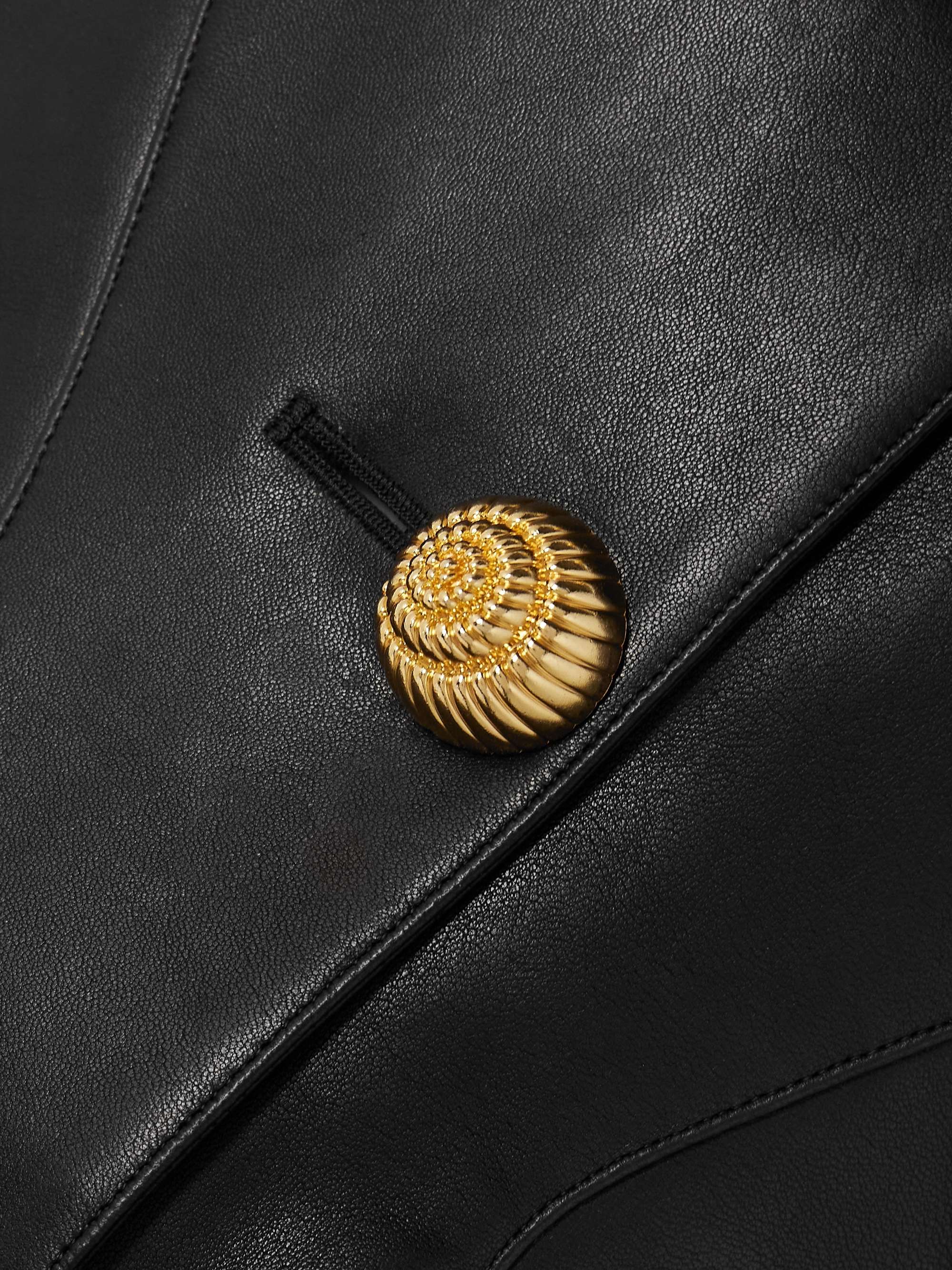 Paneled embellished leather peplum jacket view