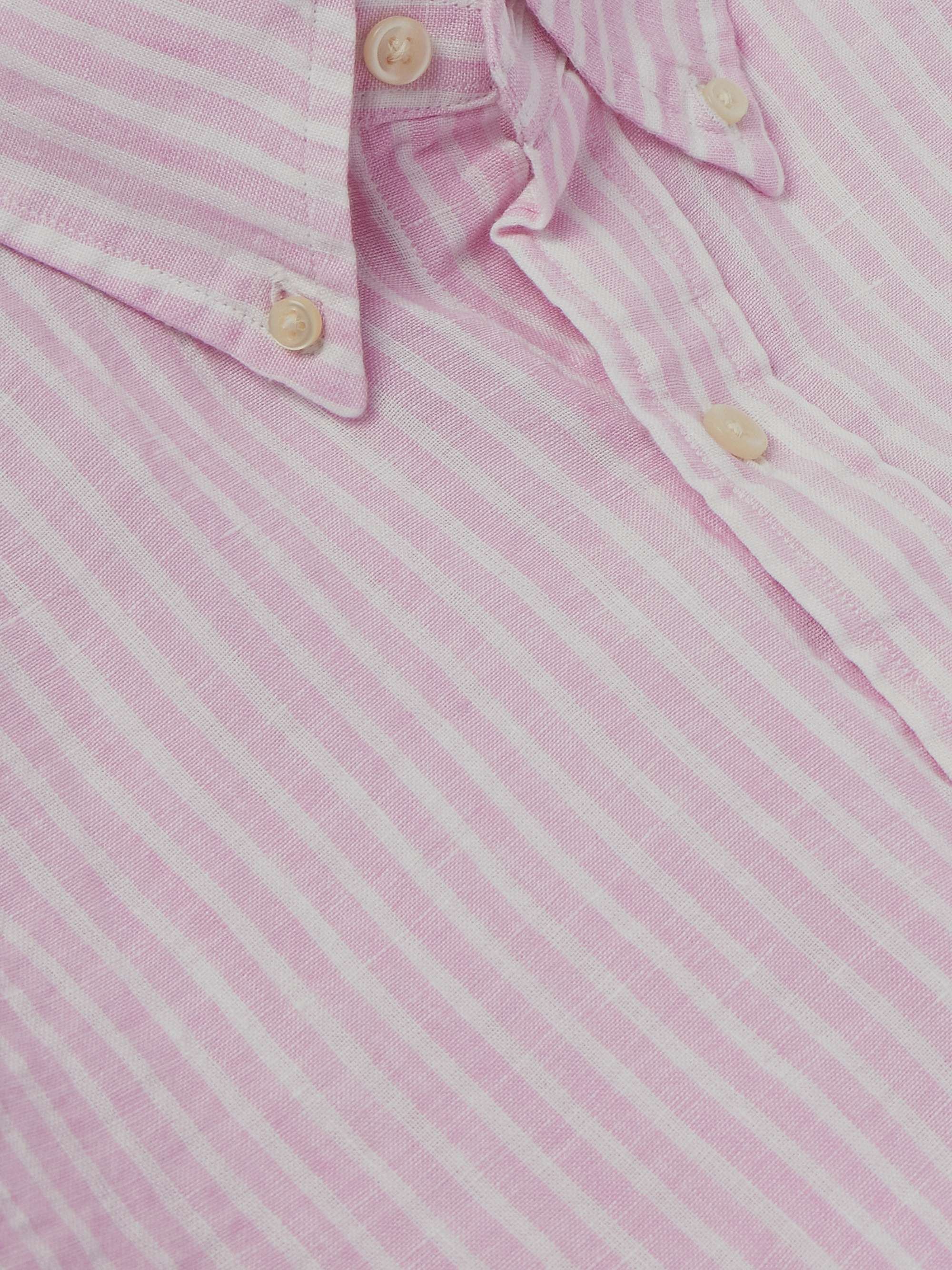 Button-Down Collar Logo-Embroidered Striped Linen Shirt view