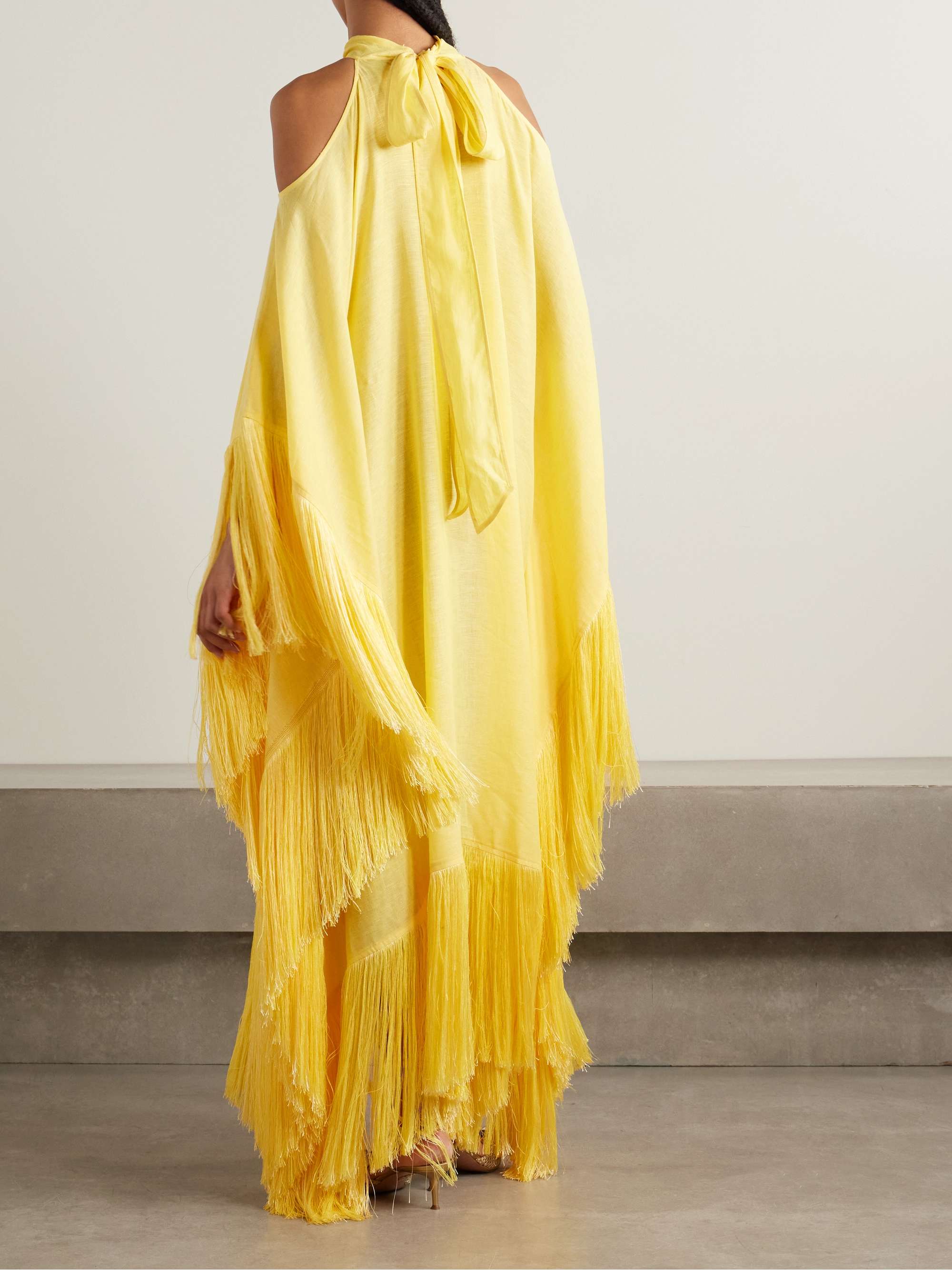 Bambolino cold-shoulder fringed linen maxi dress view