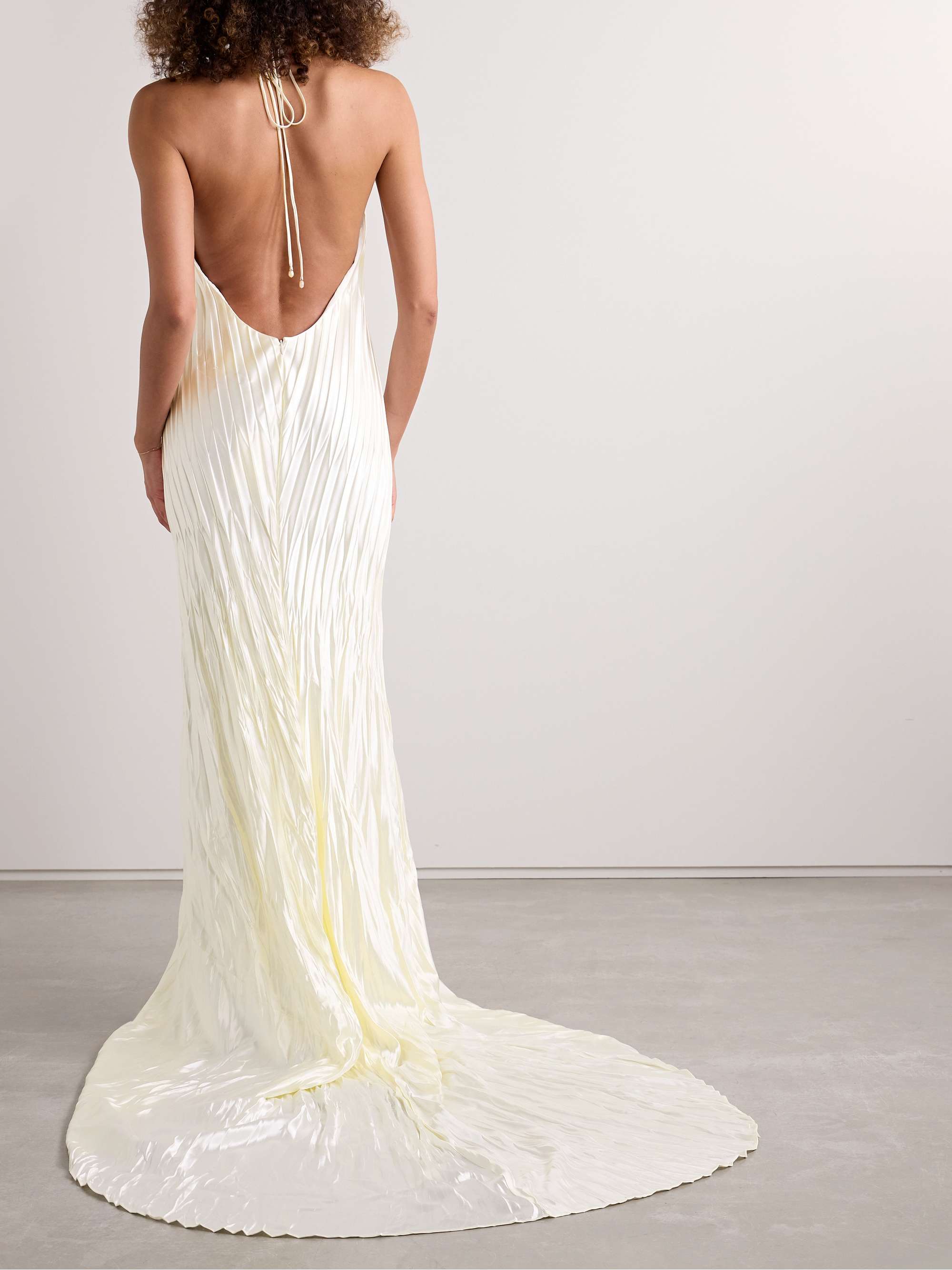 Sinclair embellished wool and silk-blend plissé-mikado halterneck gown view