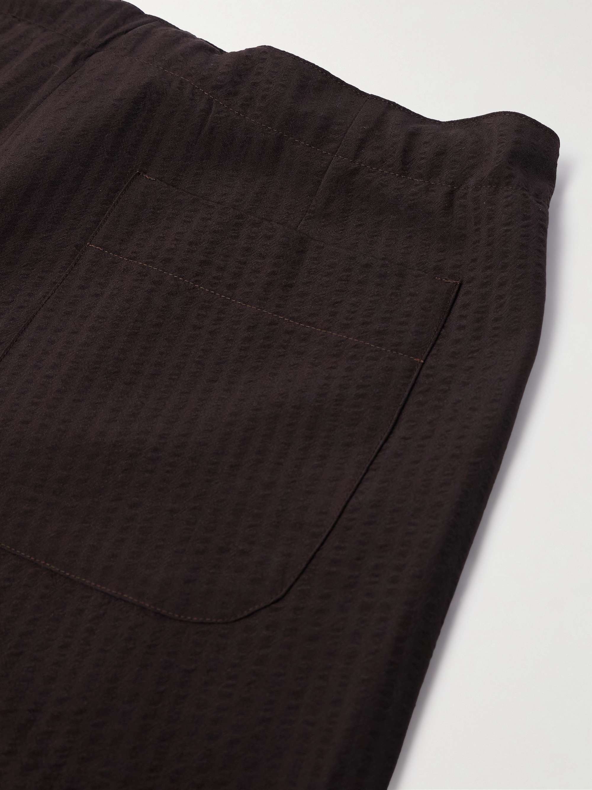 Straight-Leg Pleated Wool-Seersucker Shorts view