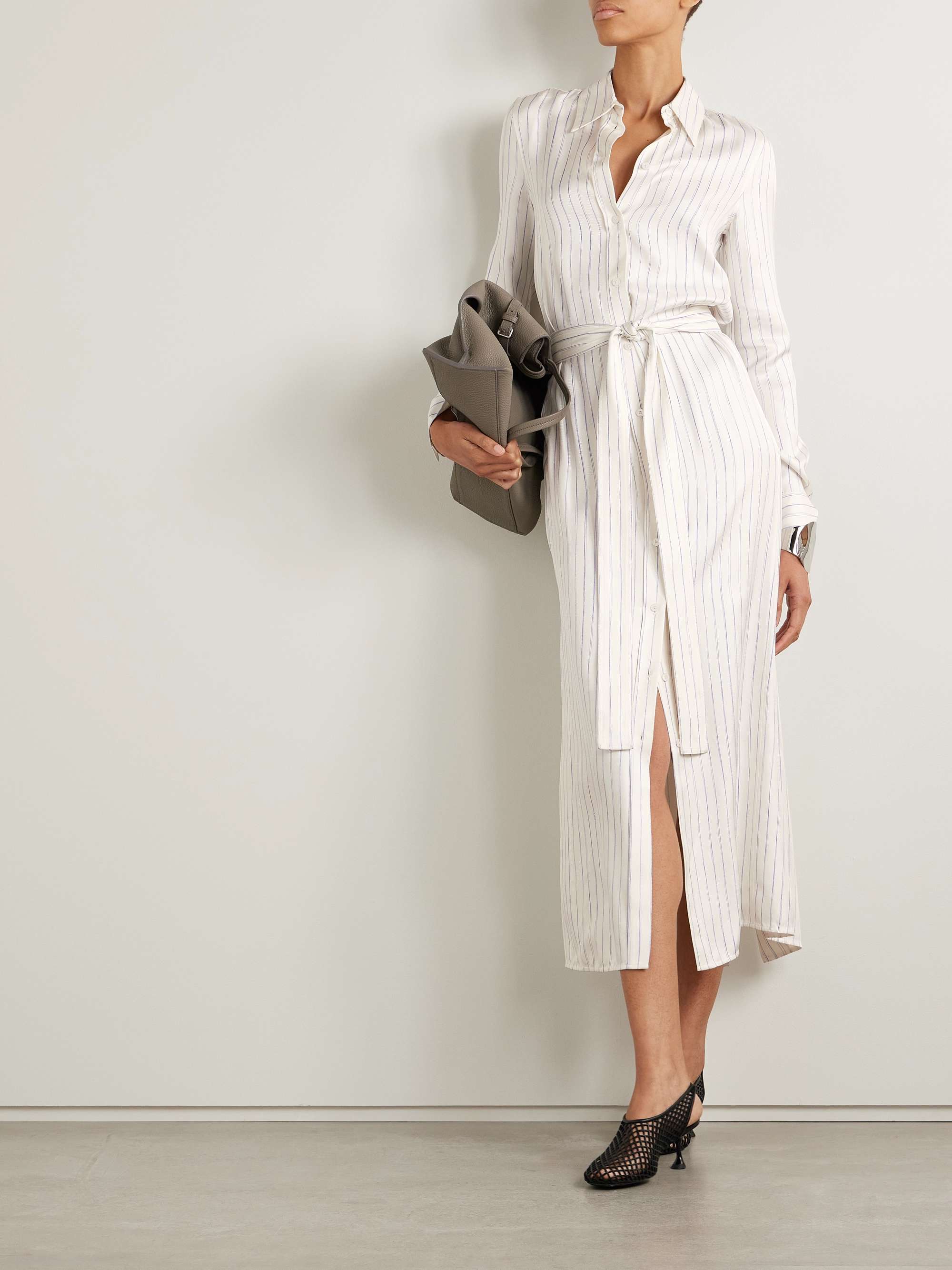 Hannah belted striped silk-twill midi shirt dress view