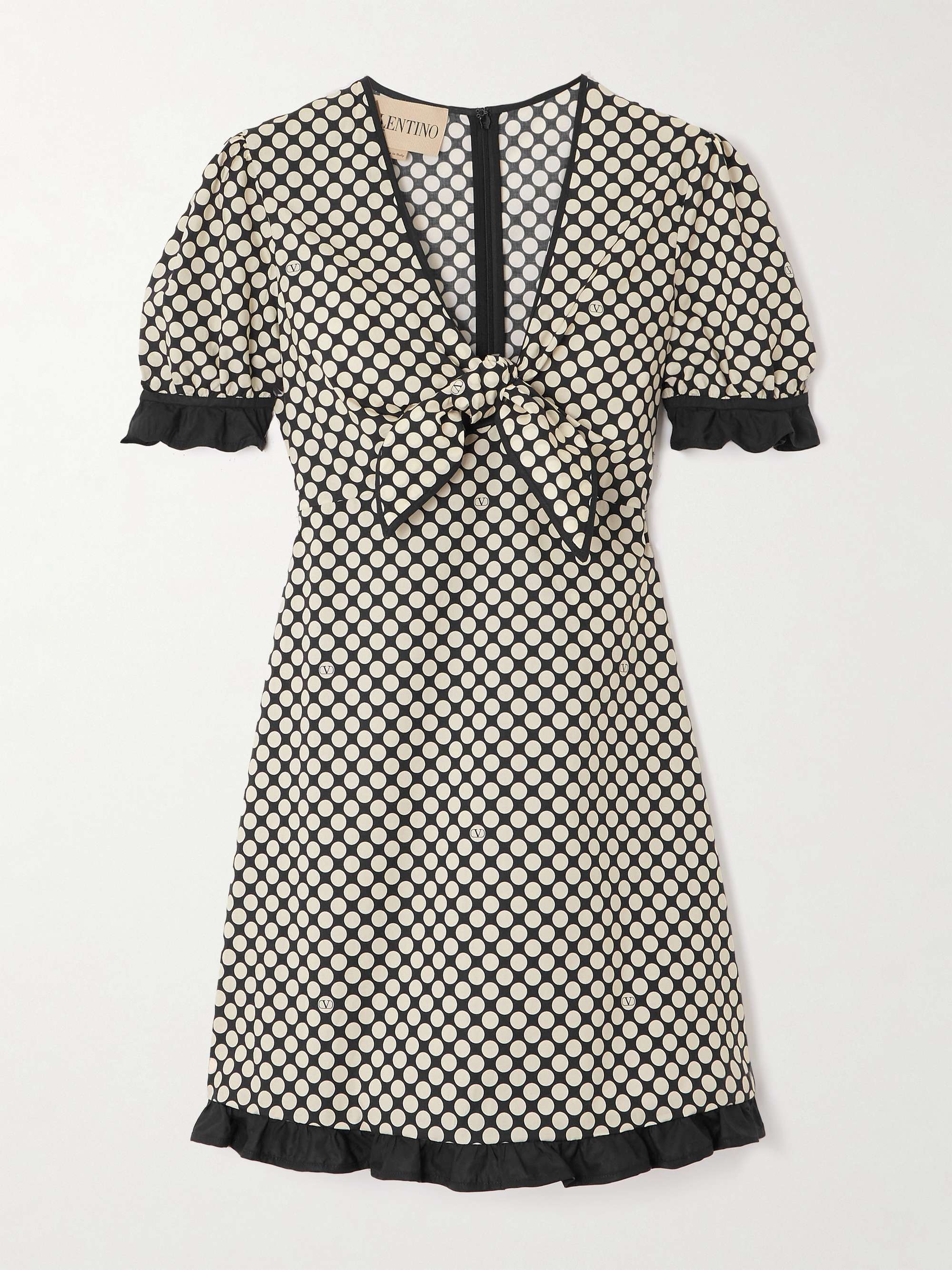 Bow-detailed ruffled polka-dot cotton-poplin mini dress hero visual
