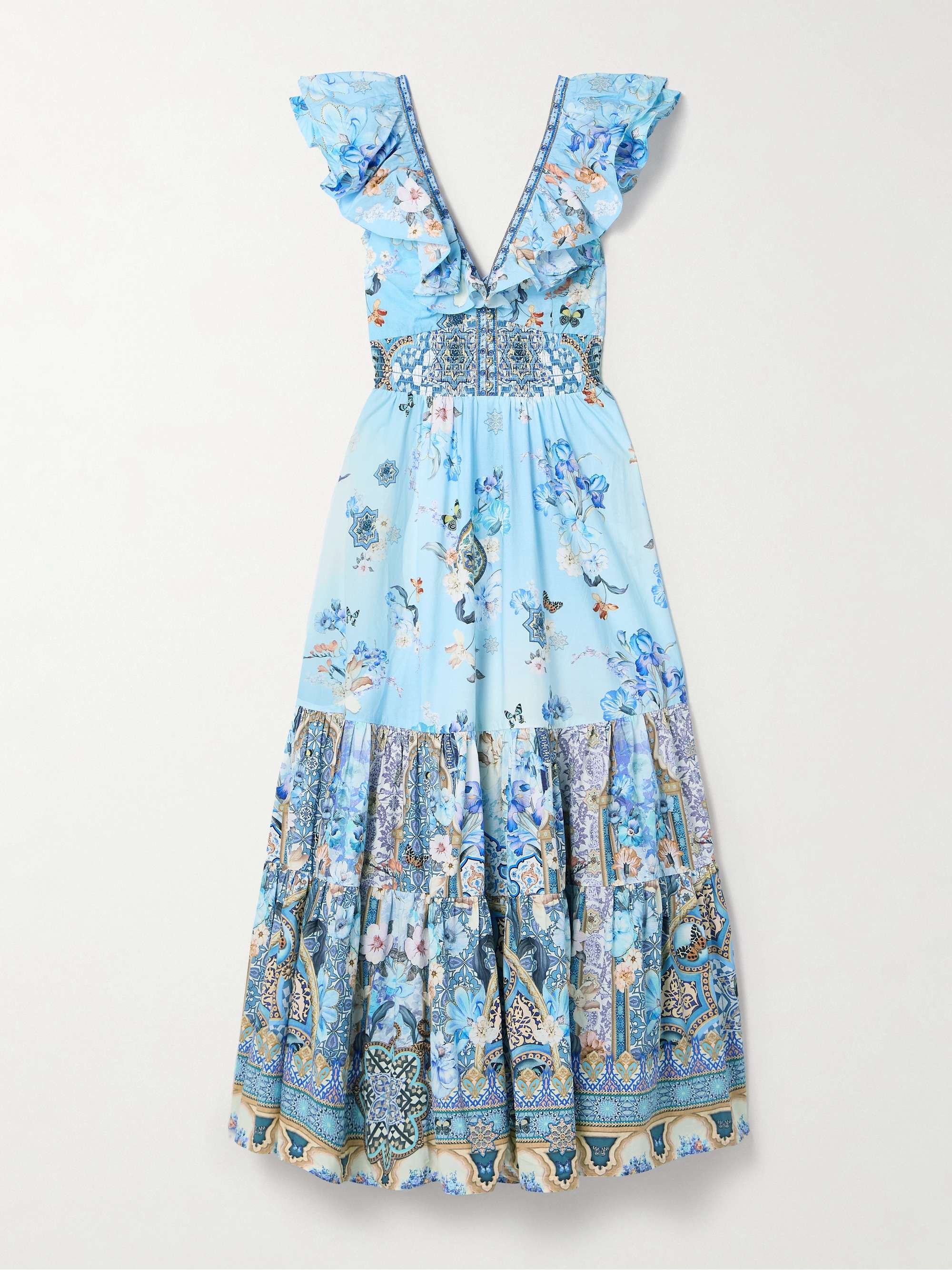 Ruffled crystal-embellished printed organic cotton-poplin maxi dress hero visual