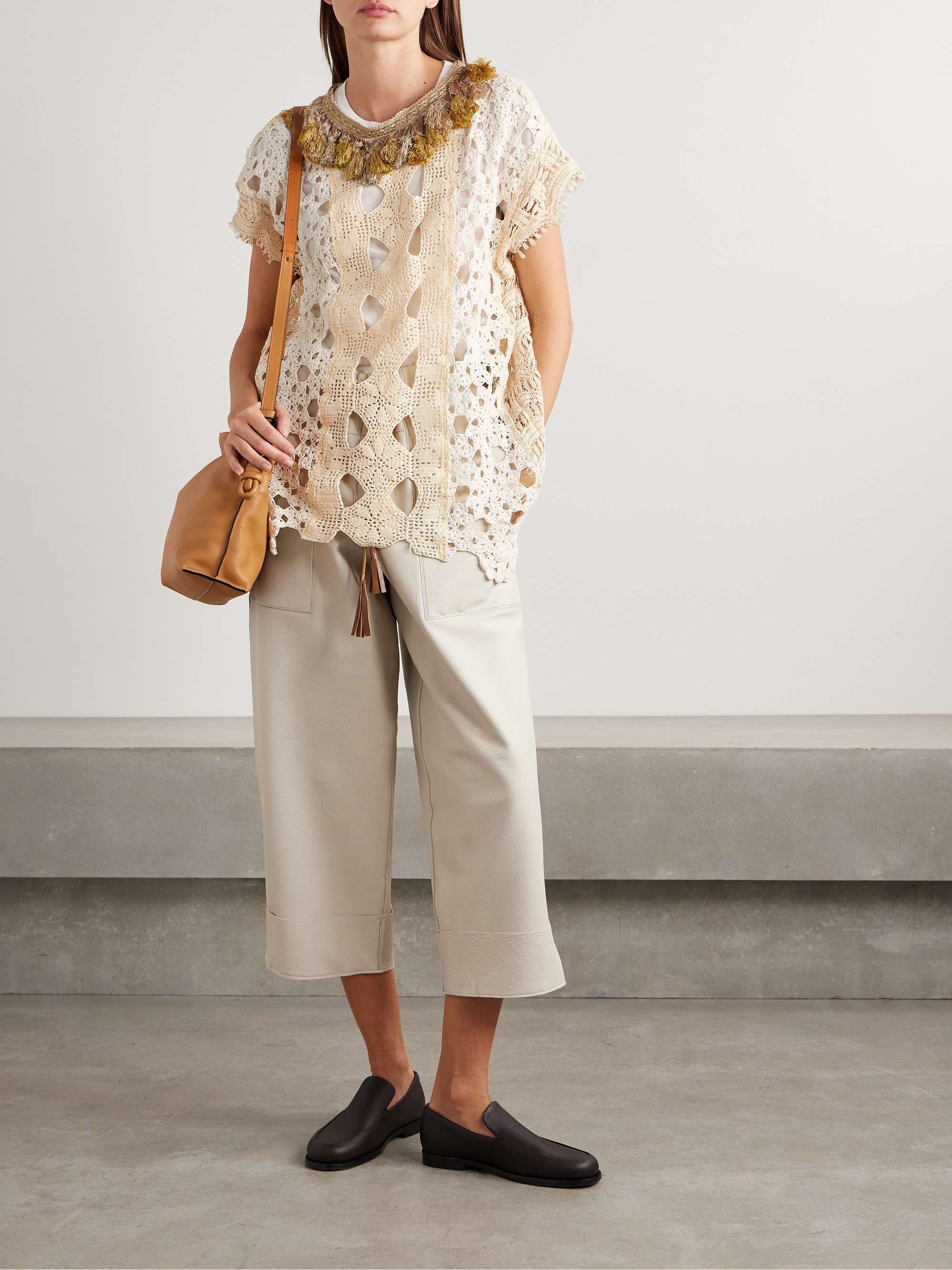 Tasseled patchwork crocheted cotton top view