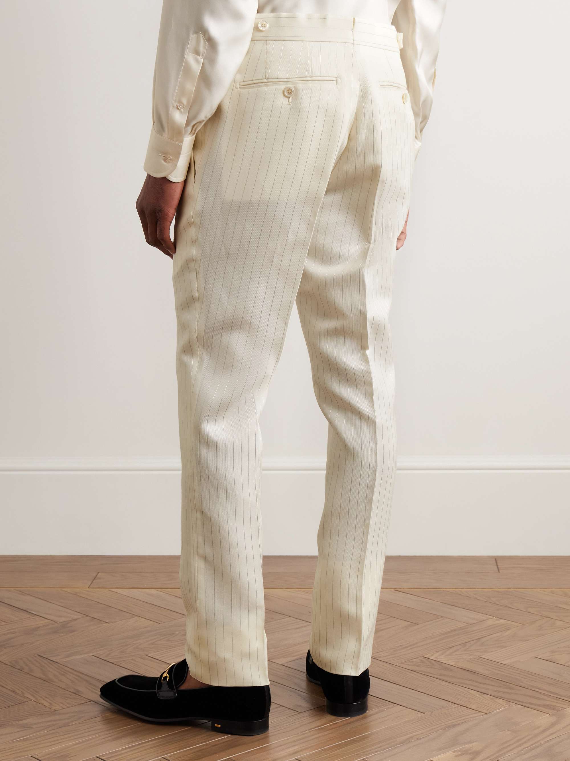 Slim-Fit Metallic Striped Wool-Blend Suit Trousers view