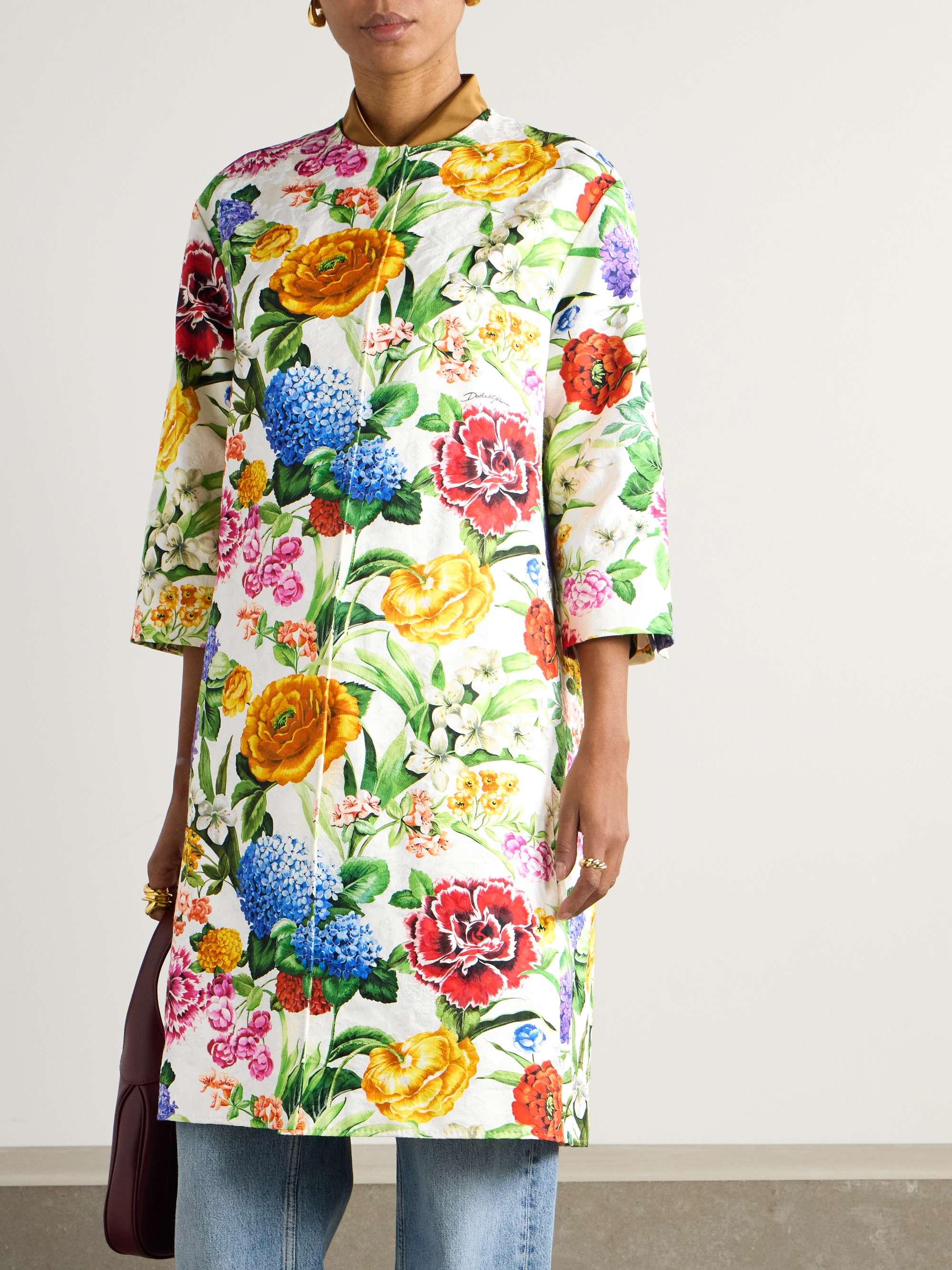 Floral-print cotton-blend jacquard coat view