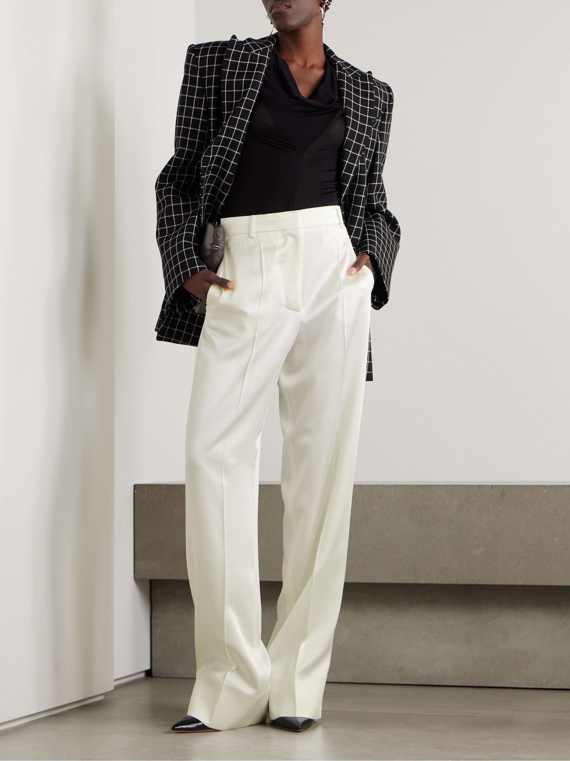 Wide-leg pleated crepe pants view