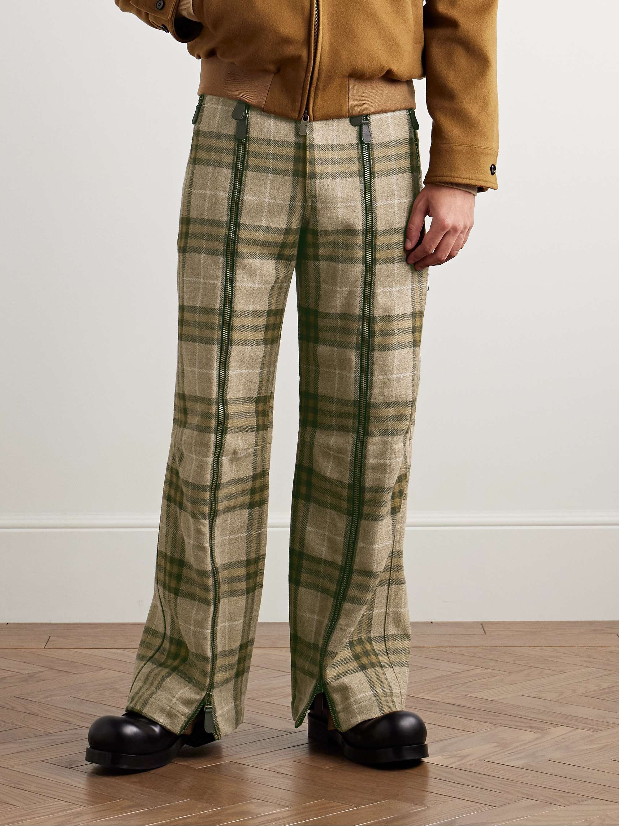 Straight-Leg Zip-Detailed Checked Wool Trousers view