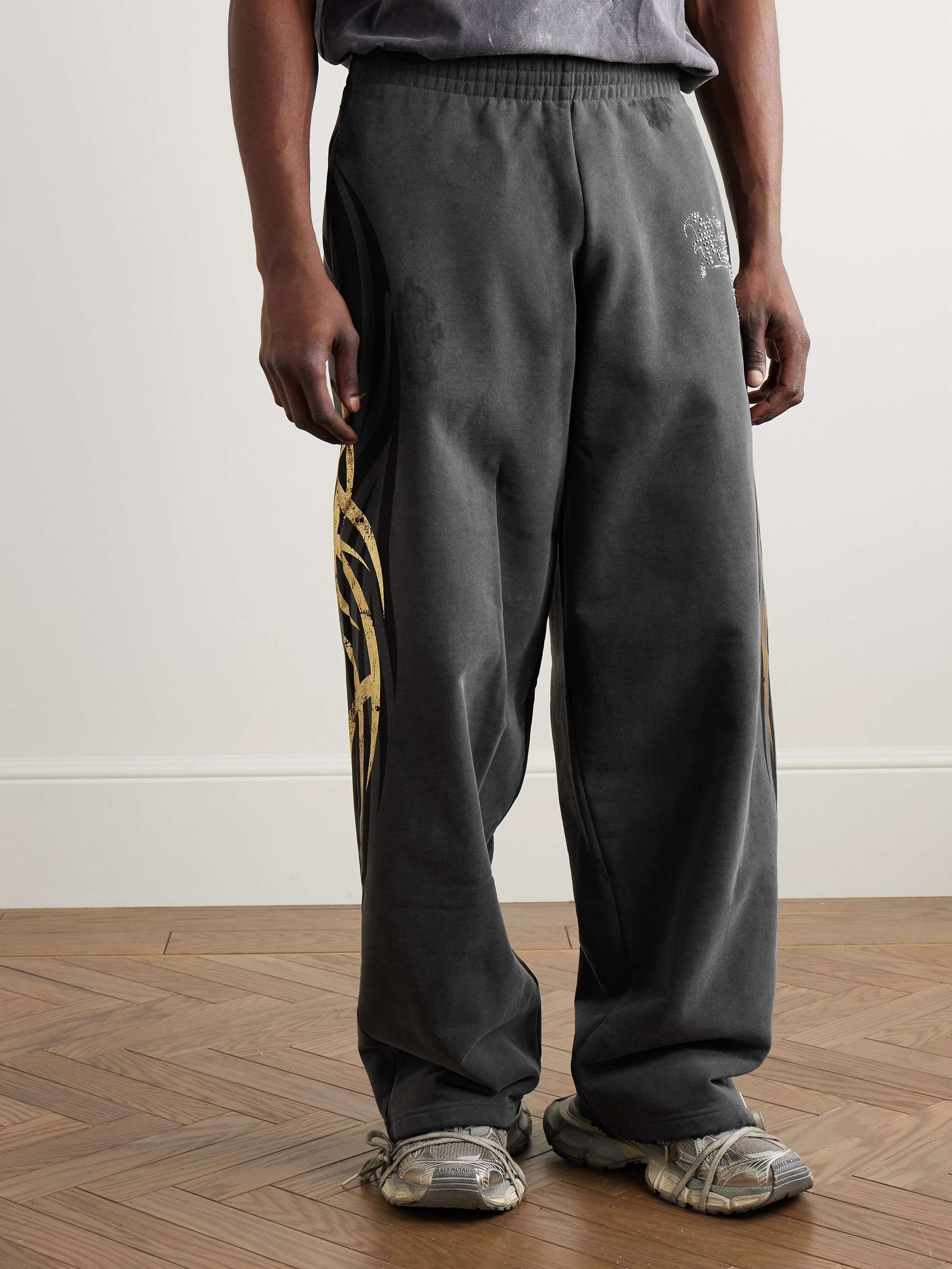 Tacky Wide-Leg Crystal-Embellished Printed Cotton-Jersey Sweatpants view