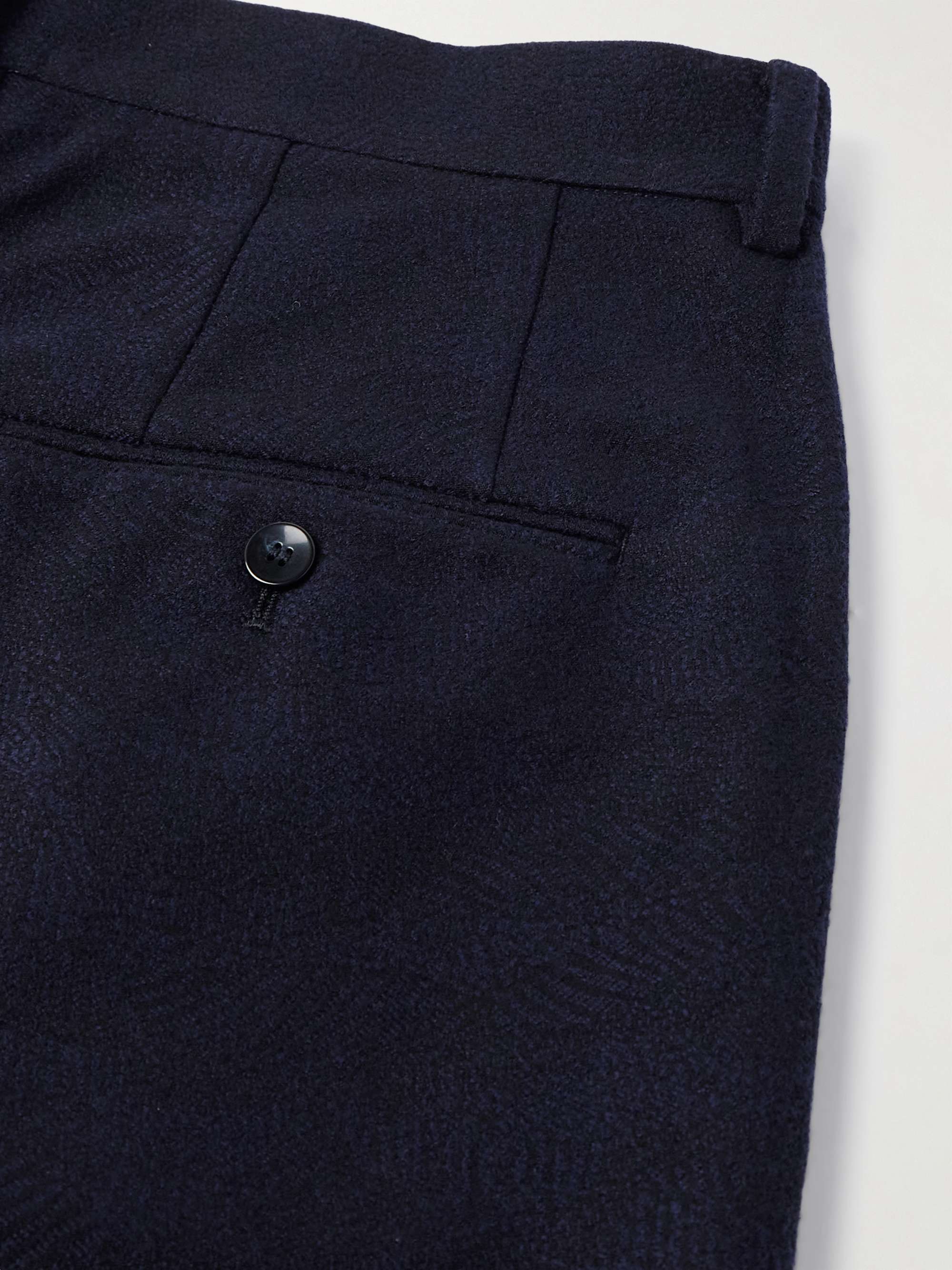 Straight-Leg Pleated Jacquard Cotton and Wool-Blend Suit Trousers view