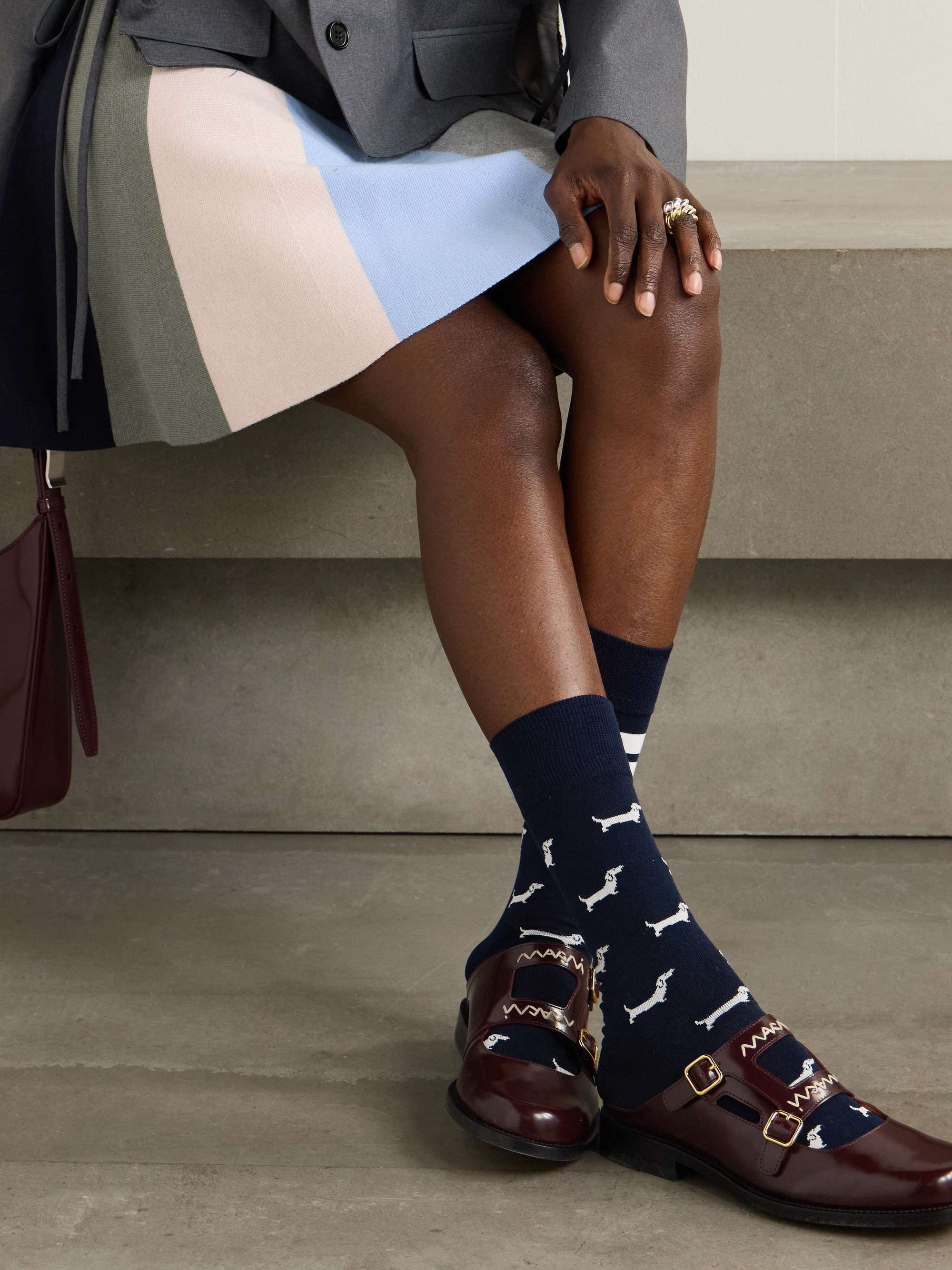 Hector grosgrain-trimmed jacquard-knit cotton-blend socks view