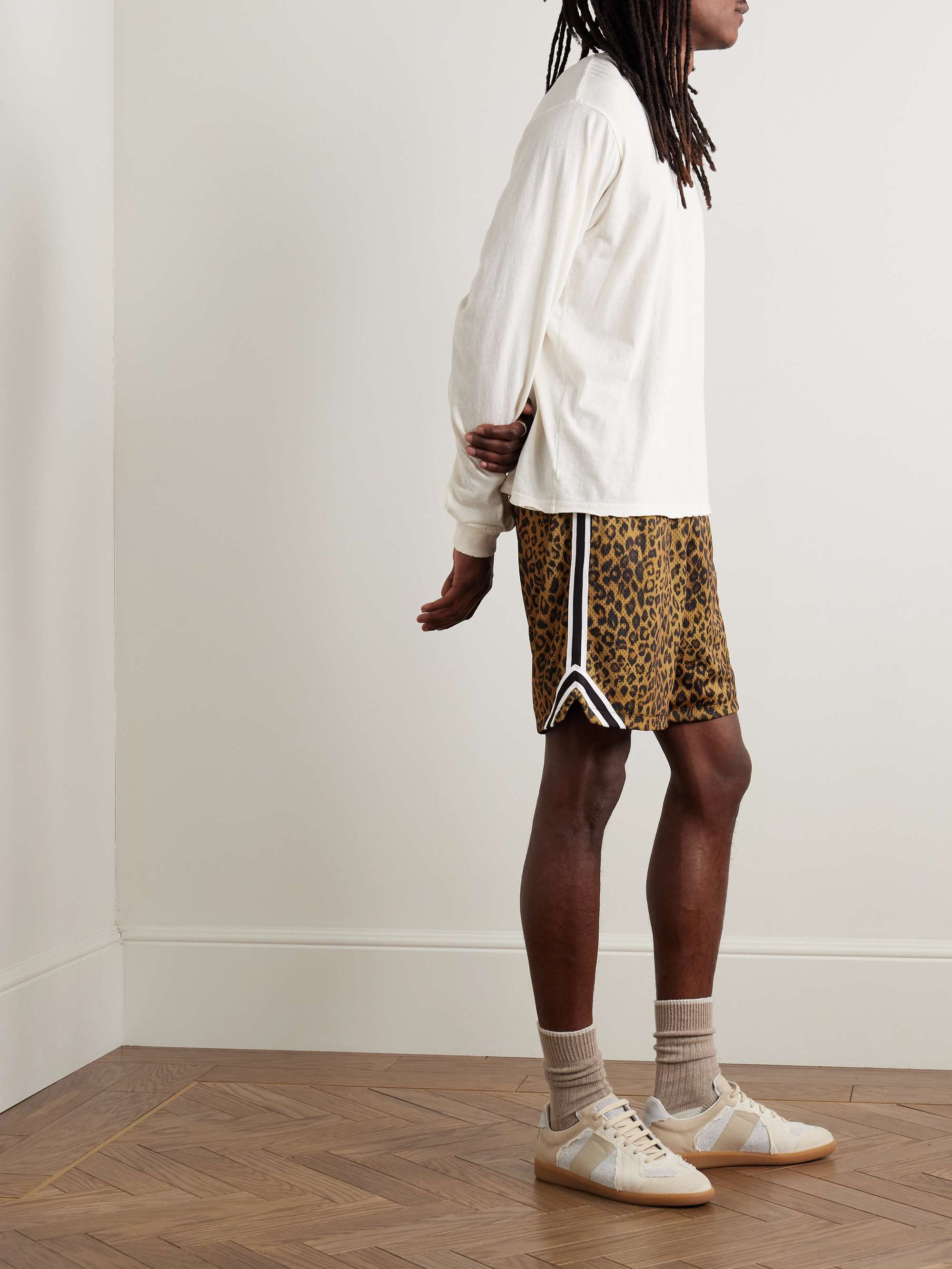 Rivalry Straight-Leg Webbing-Trimmed Leopard-Print Mesh Shorts view
