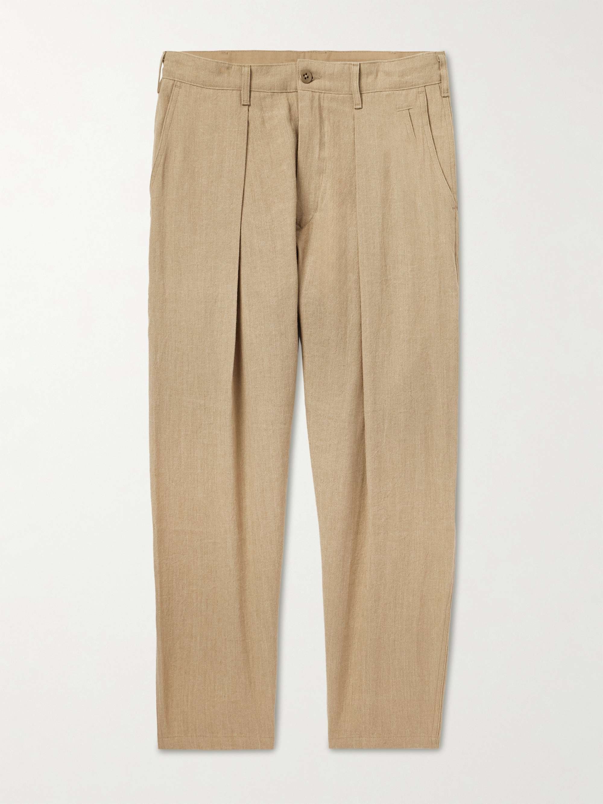 Tapered Pleated Linen and Cotton-Blend Gauze Trousers hero visual