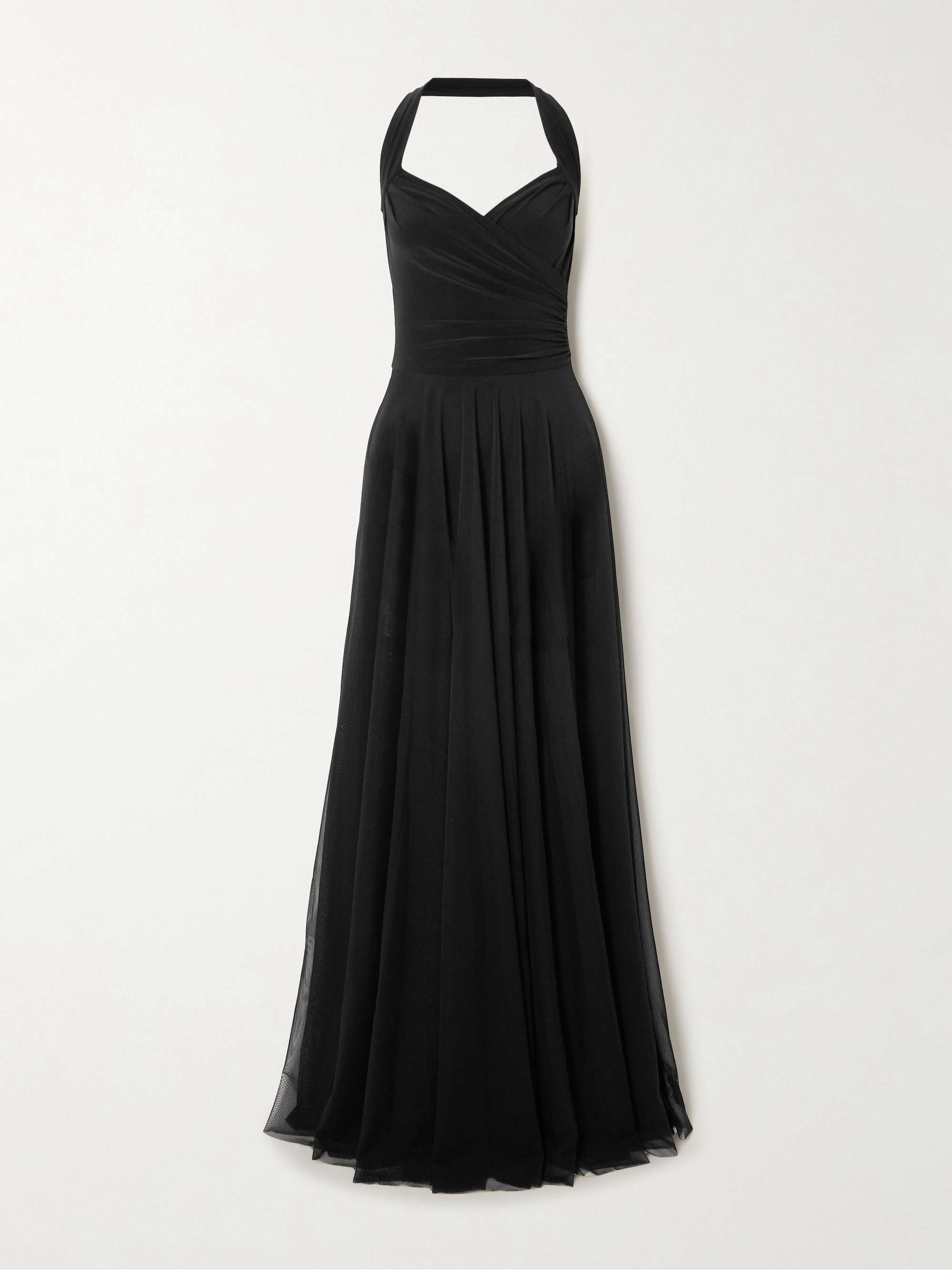 Cayla pleated stretch-jersey and mesh halterneck maxi dress hero visual