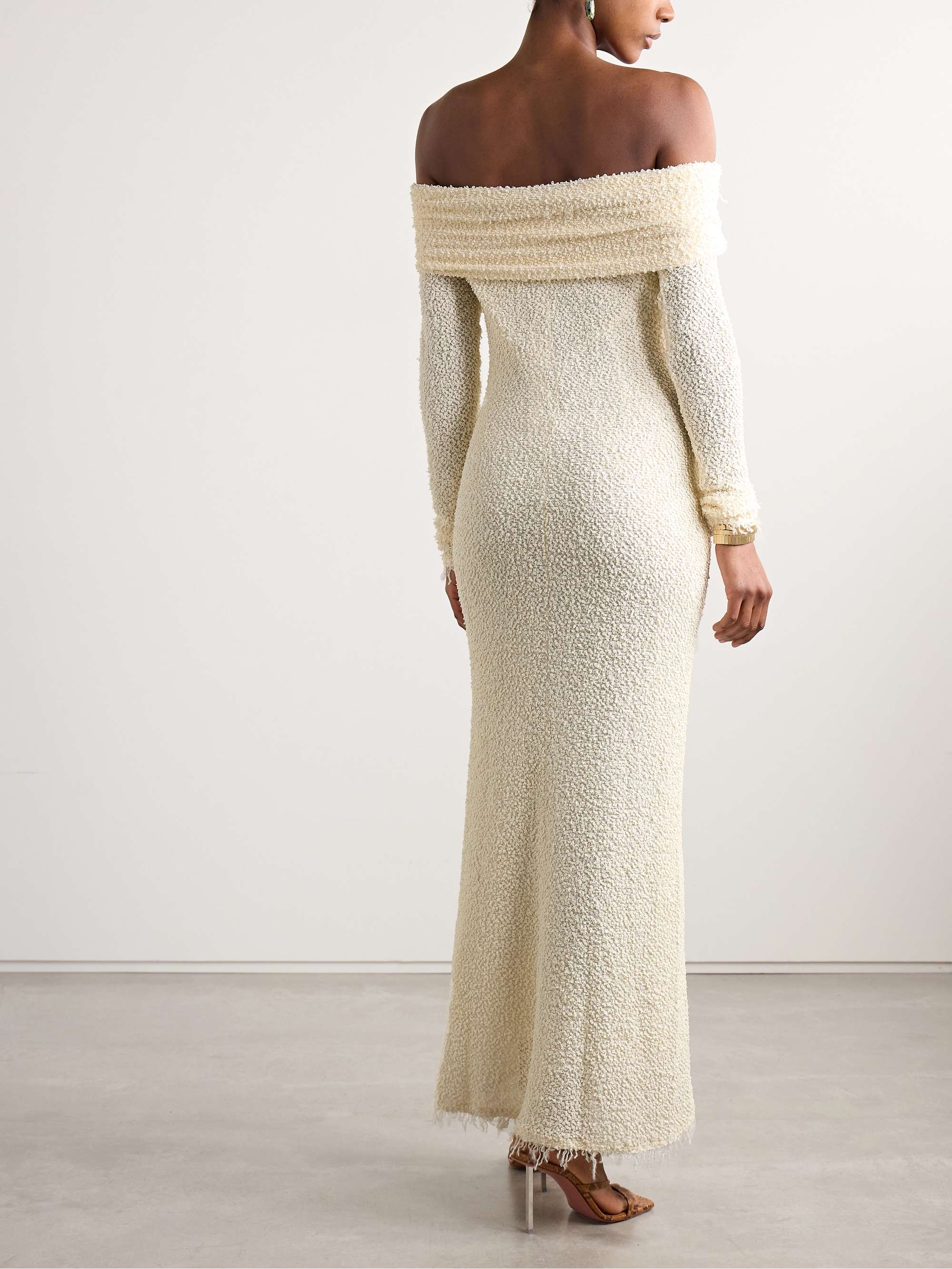 Ormany frayed off-the-shoulder bouclé maxi dress view