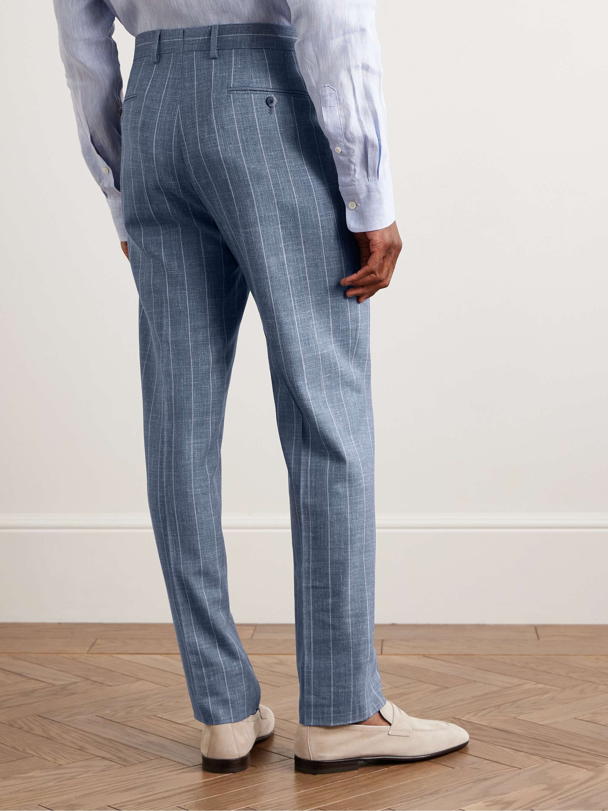 Slim-Fit Striped Wool, Silk and Linen-Blend Suit Trousers view