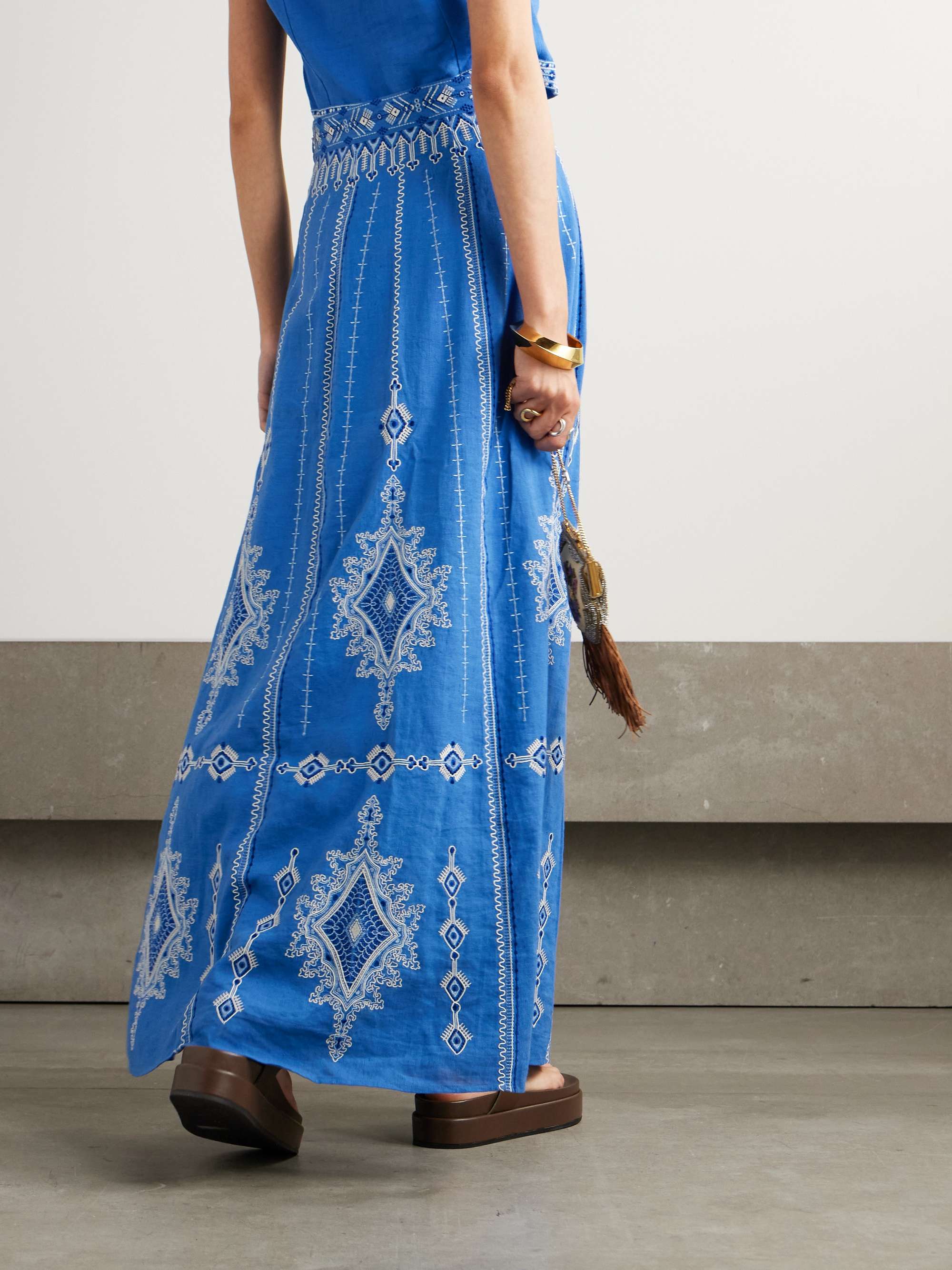 Camille Astragal embroidered linen and cotton-blend maxi skirt view