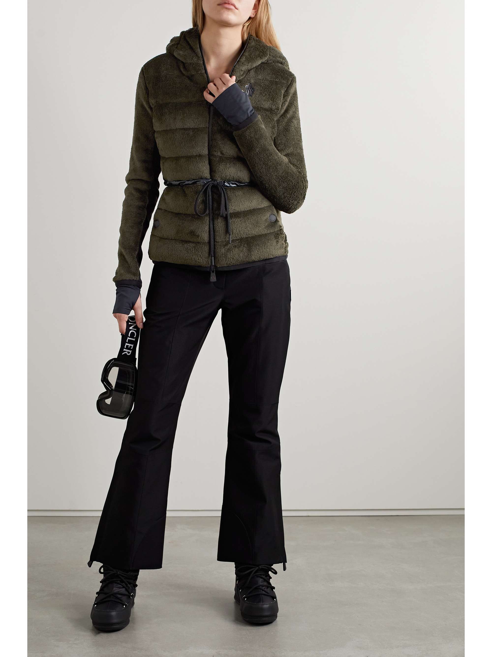 Stretch jersey-trimmed quilted Polartec fleece down jacket view