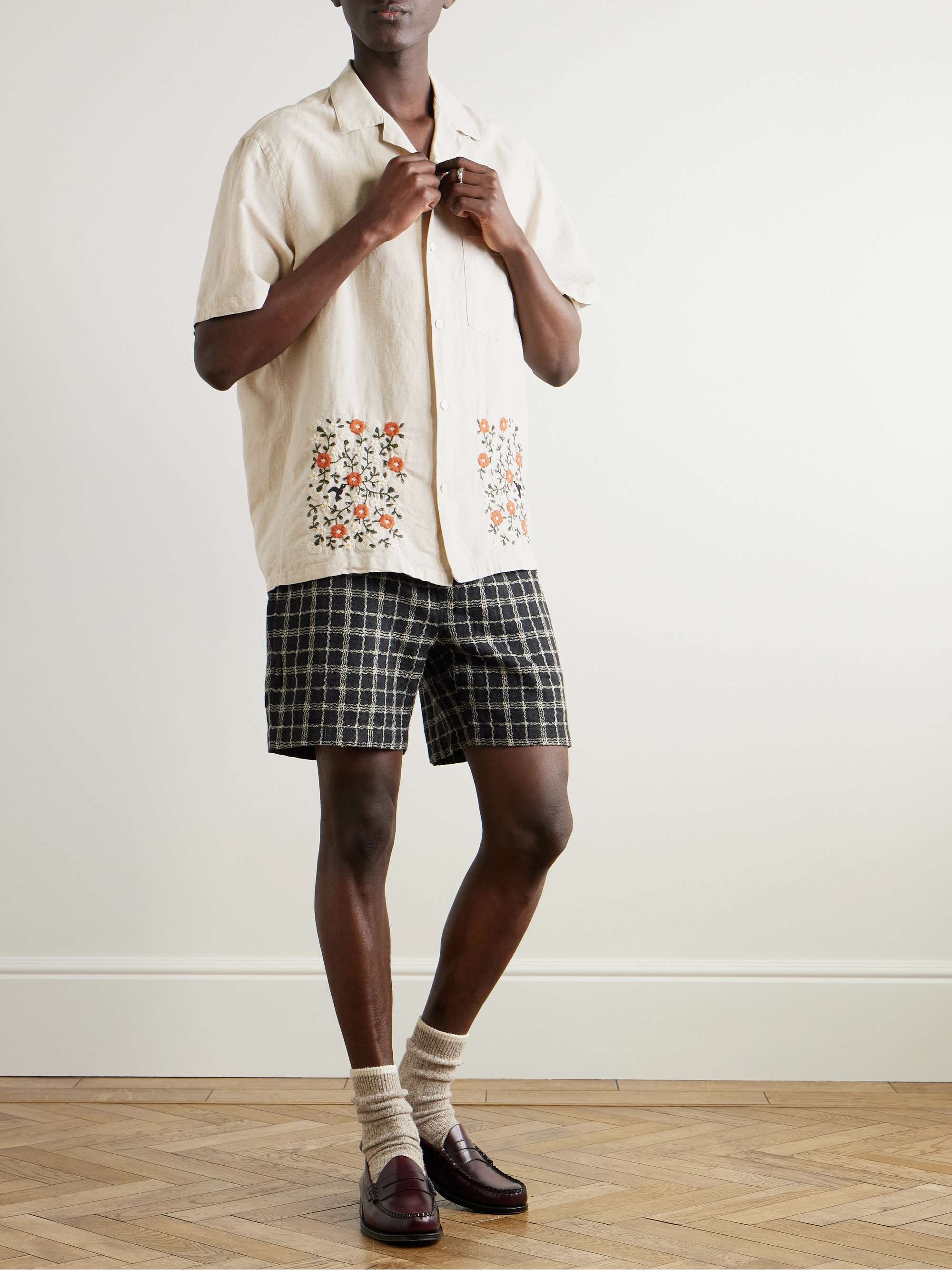 Colibri Convertible-Collar Embroidered Linen and Cotton-Blend Shirt view