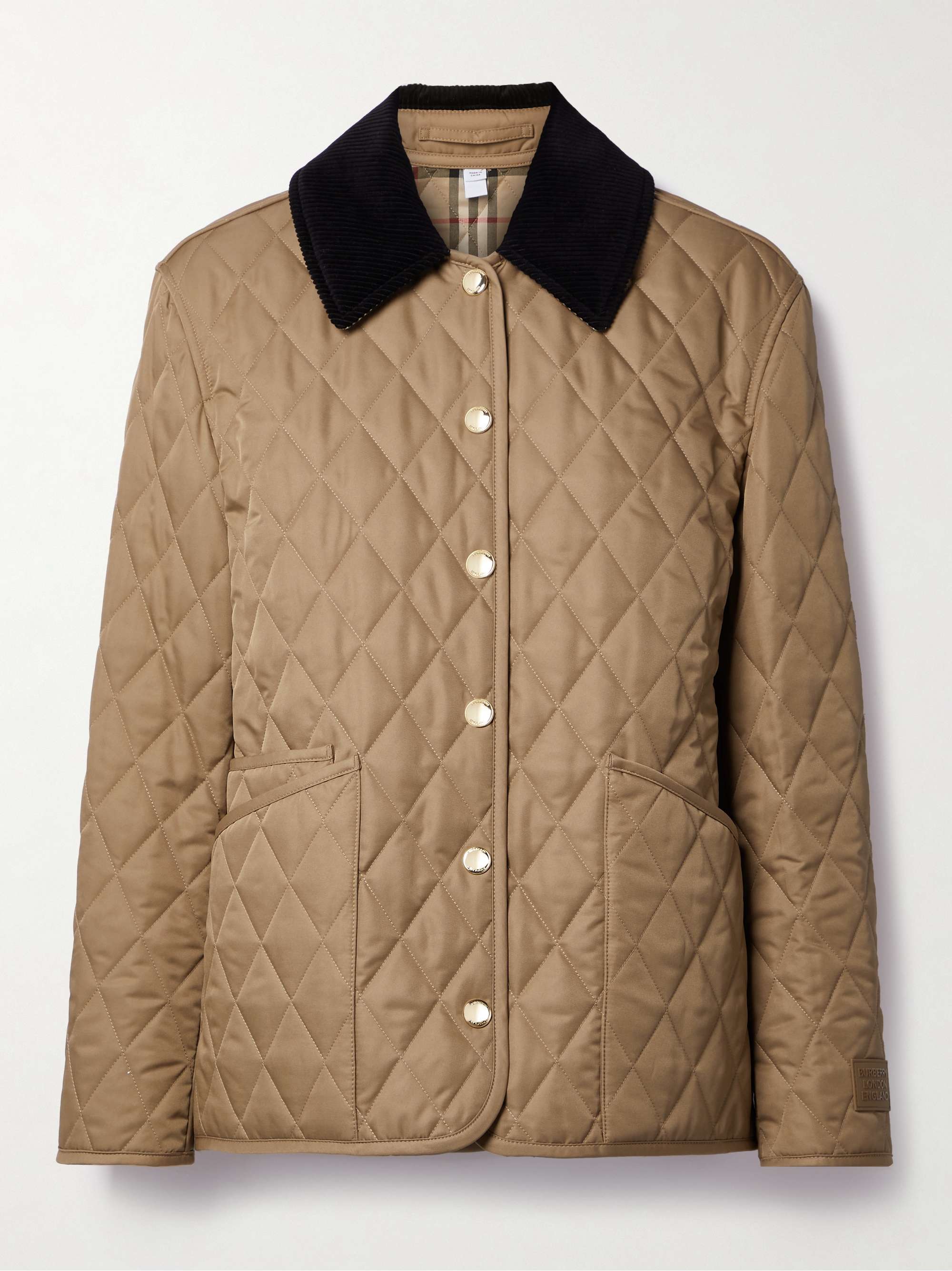 Corduroy-trimmed quilted shell jacket hero visual