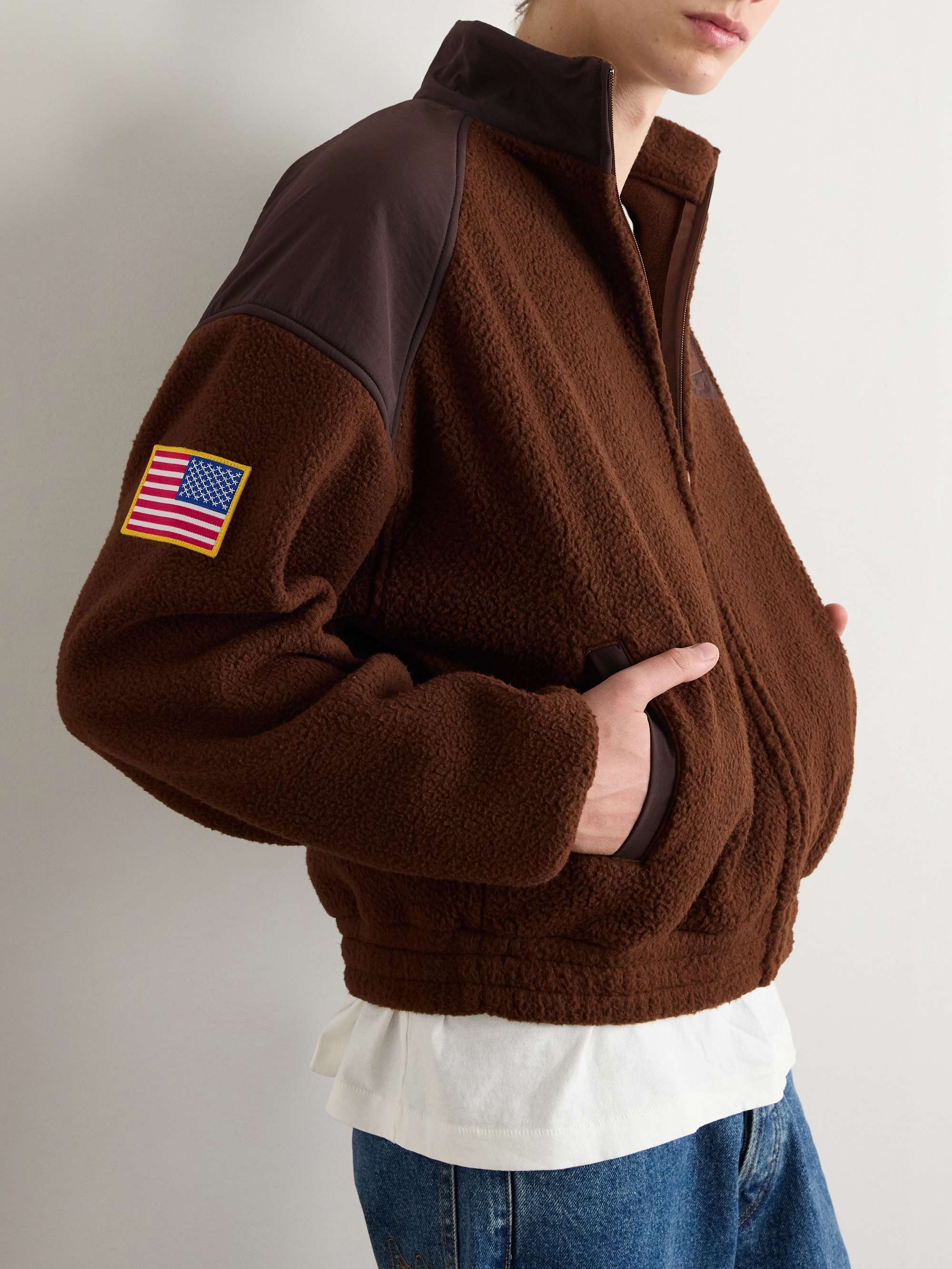 Logo-Appliquéd Shell-Panelled Fleece Jacket view
