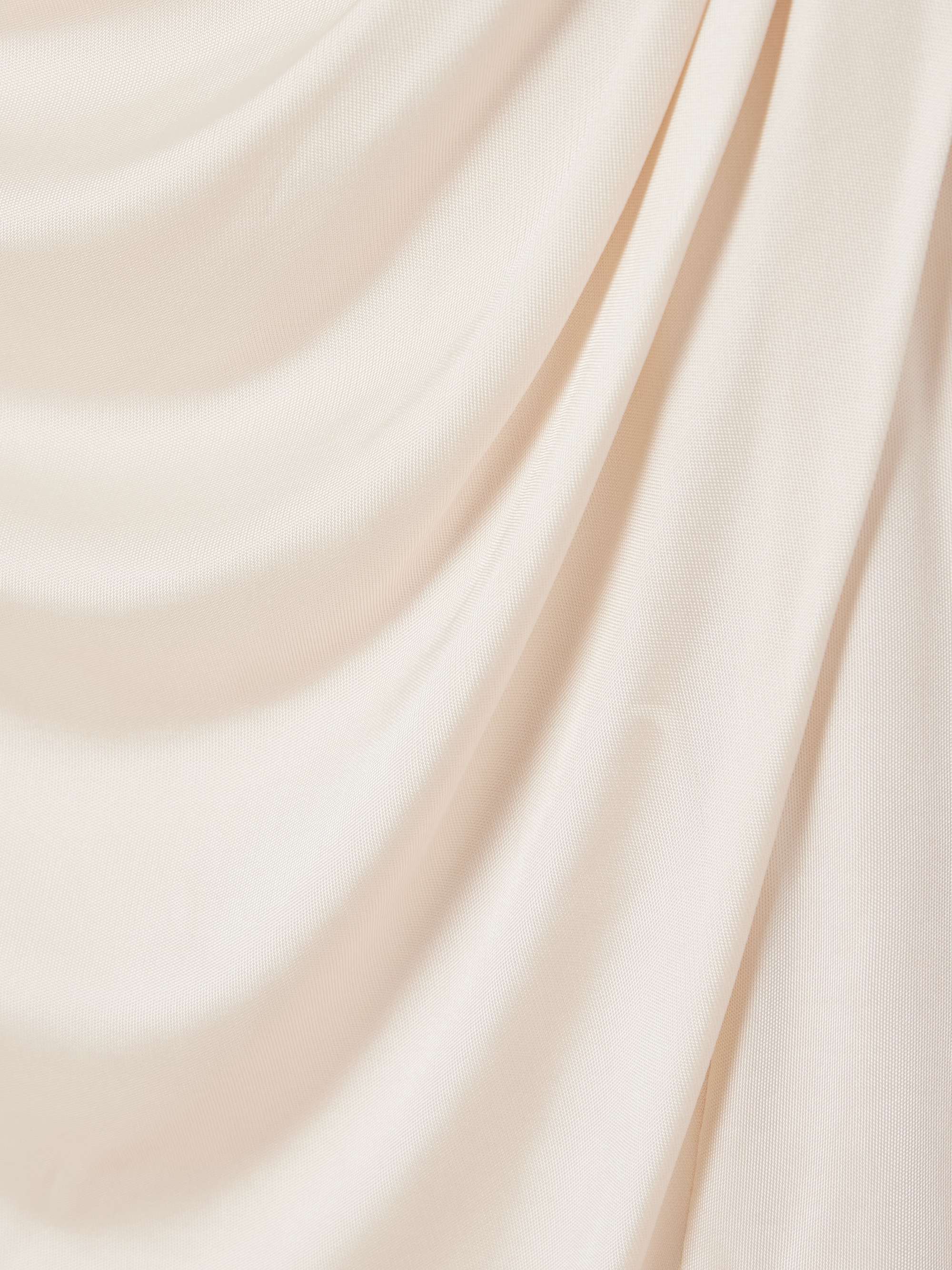 One-shoulder paneled ruched satin-jersey halterneck gown view