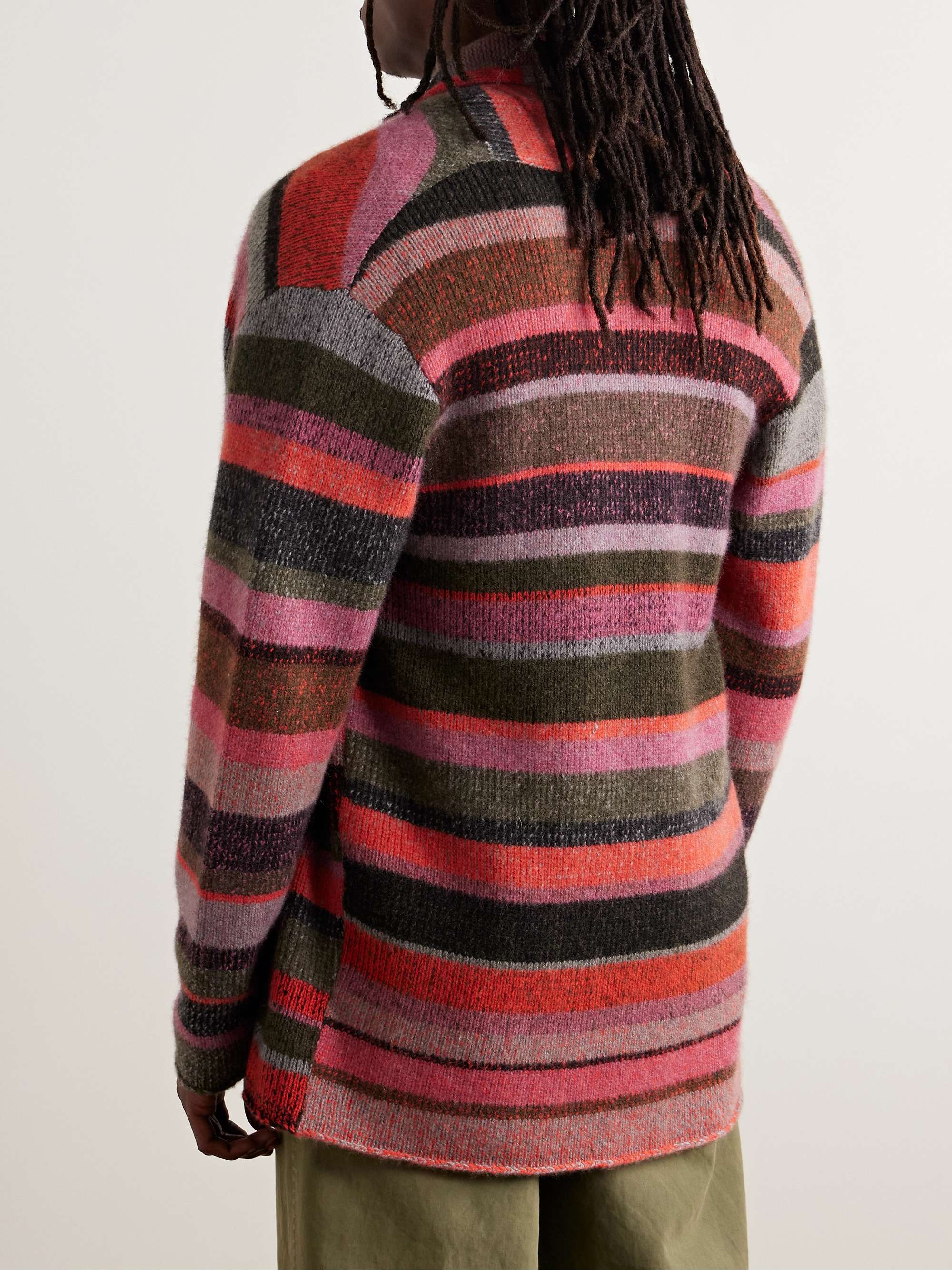 Shawl-Collar Striped Cashmere Cardigan view